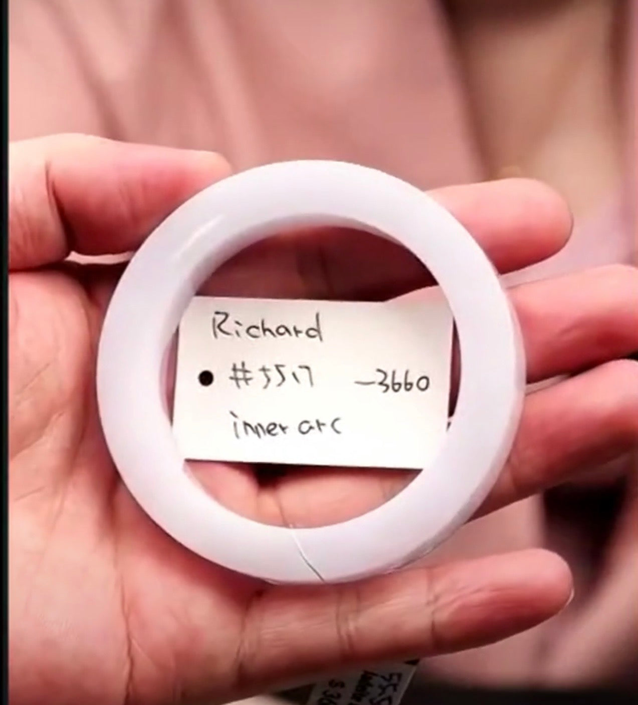 "Live" Natural Pink Jadeite Jade Inner Arc Bangle Bracelet (08/13/26)