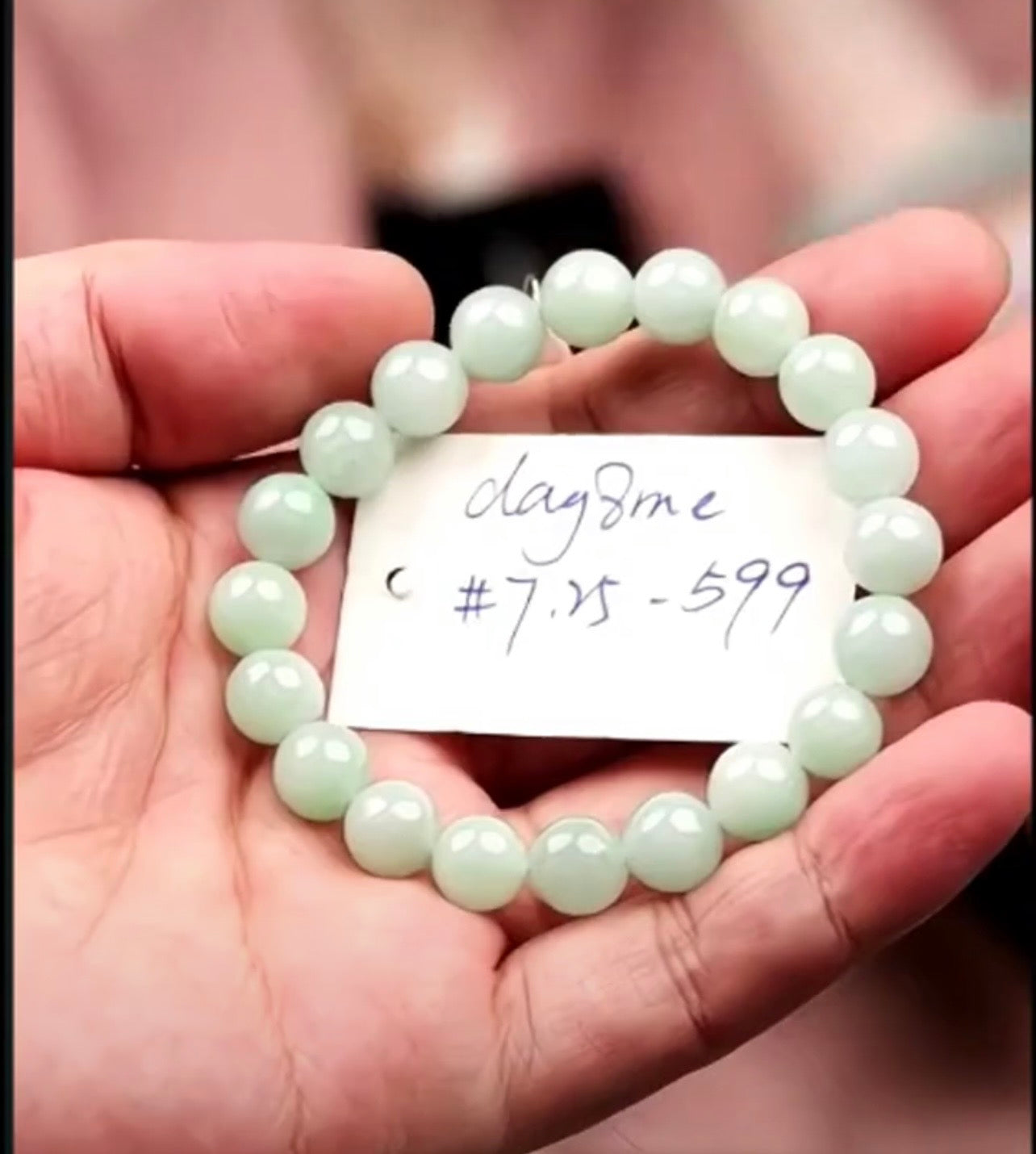 "Live" Natural Apple Green Jadeite Jade Bead Bracelet (08/15/26)