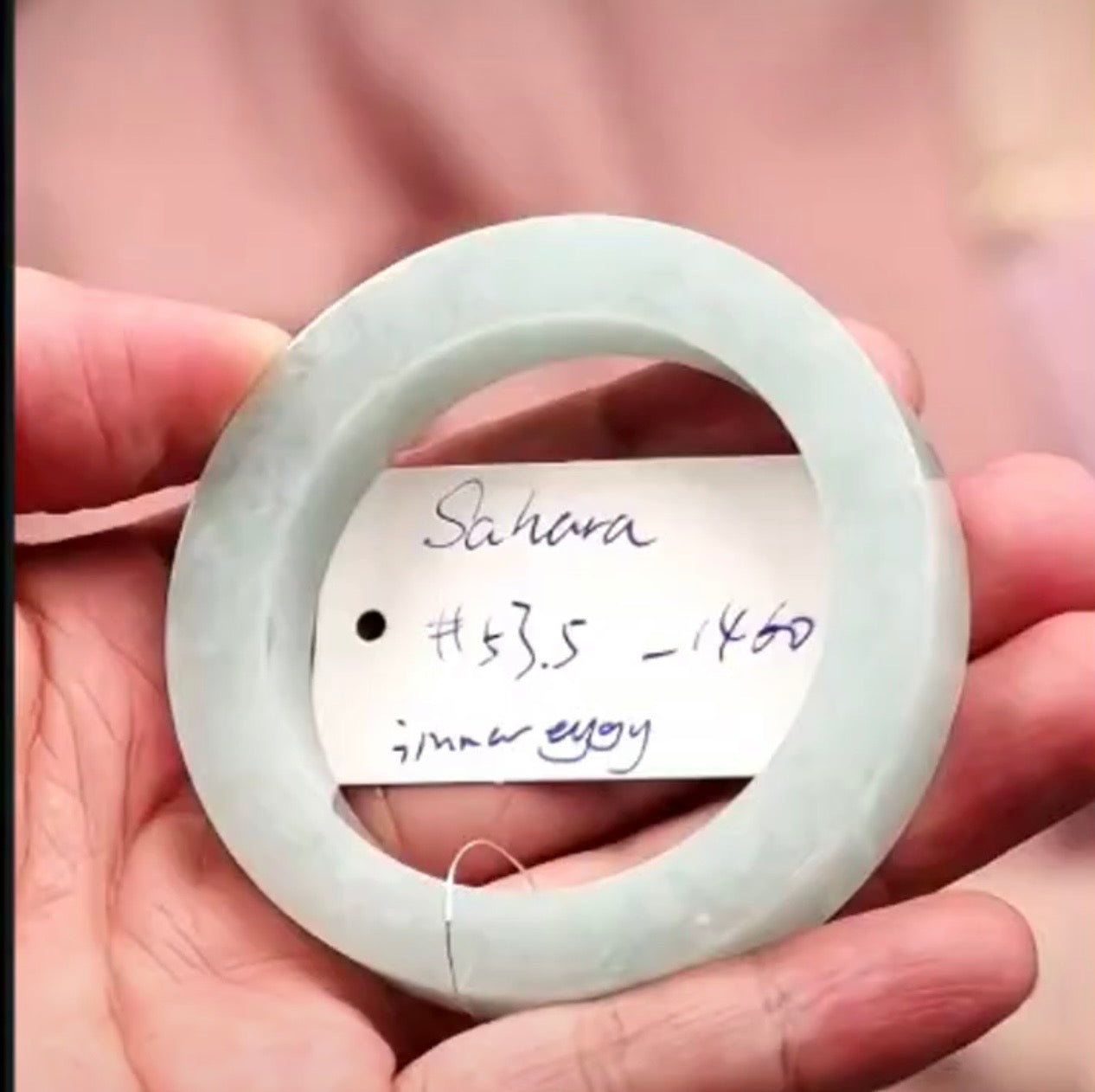 "Live" Natural Light Icy Blue-Green Jadeite Jade Inner Eggy Bangle Bracelet (08/17/26)