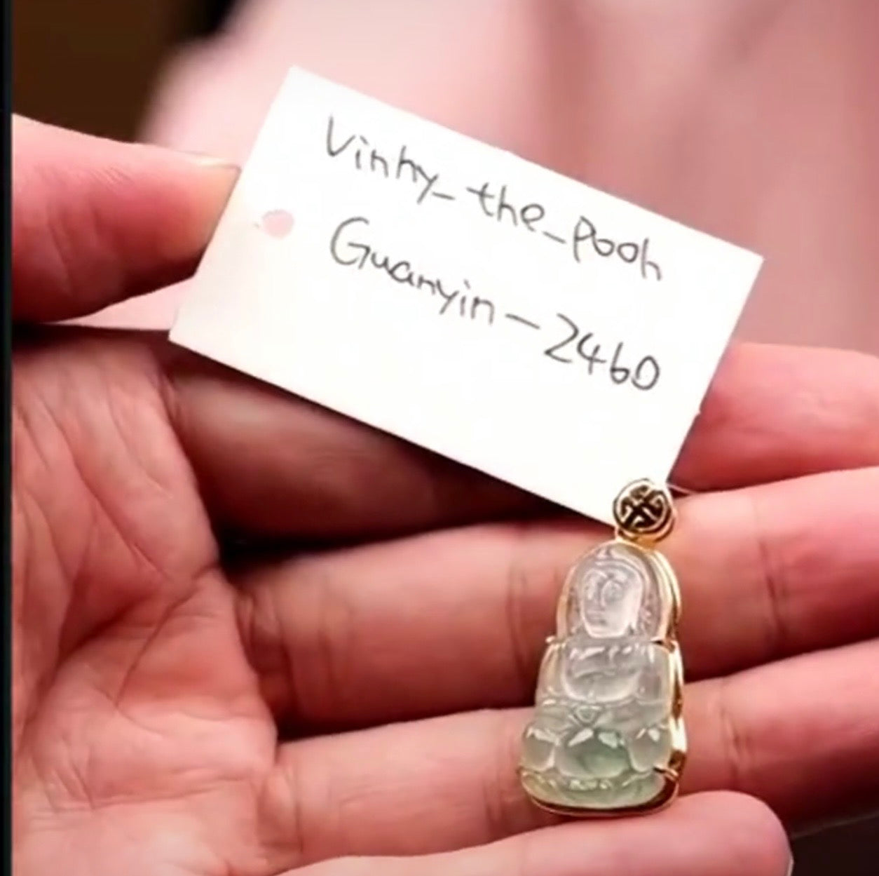 "Live" Natural 18k Y Gold Icy Light Green Jadeite Jade Guyanyin Pendant (08/19/26)