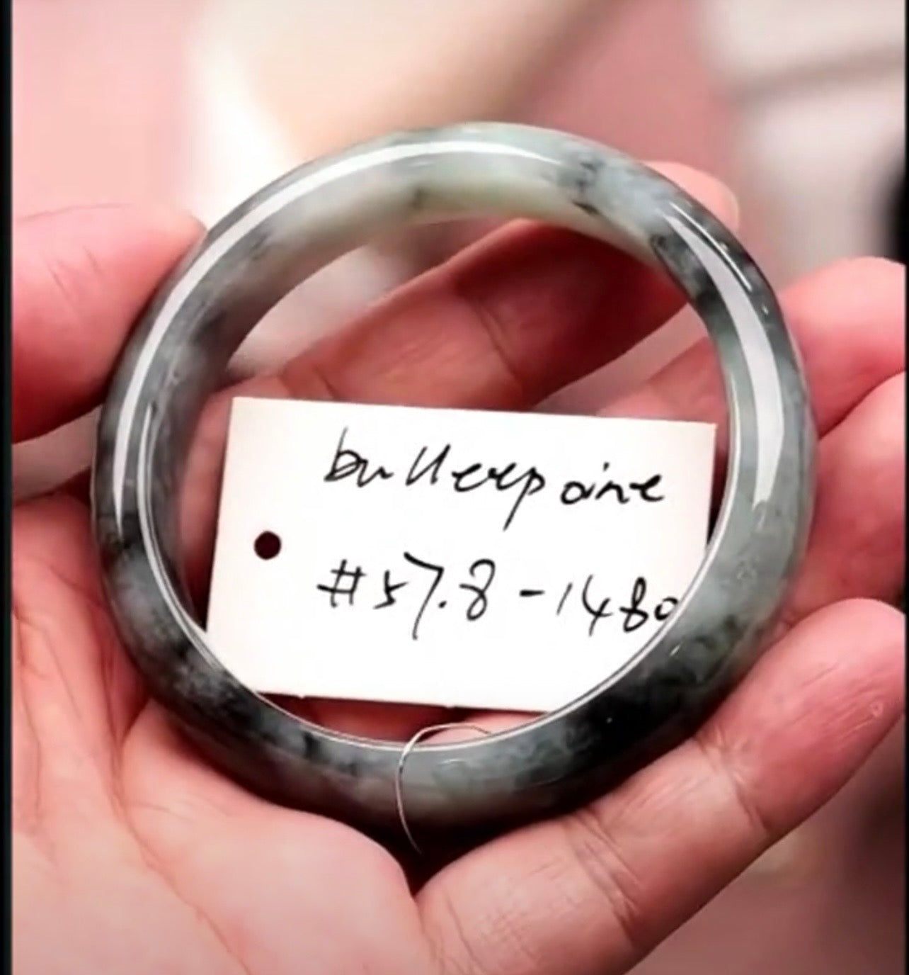 "Live" Natural Light Lavender W/ Green Flower Jadeite Jade Comfort-Fit Bangle Bracelet (08/2/26)