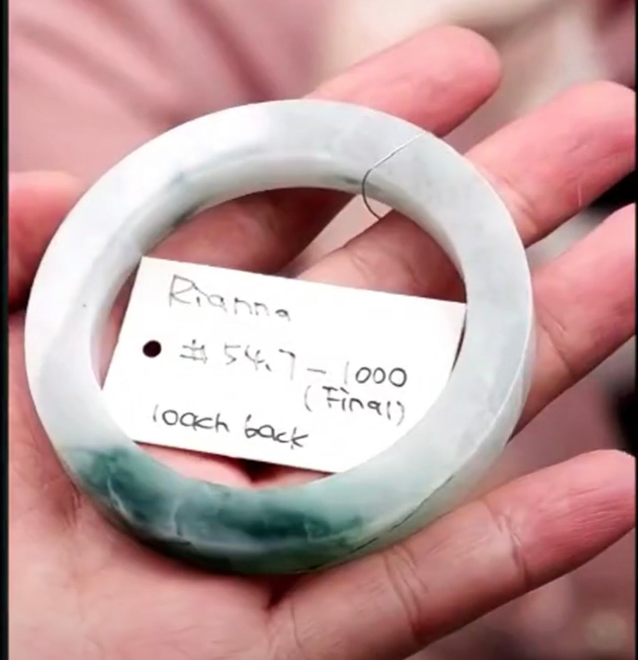 "Live" Natural White-Blue W/ Blue Flower Jadeite Jade *Carving Bangle Bracelet (08/26/26)