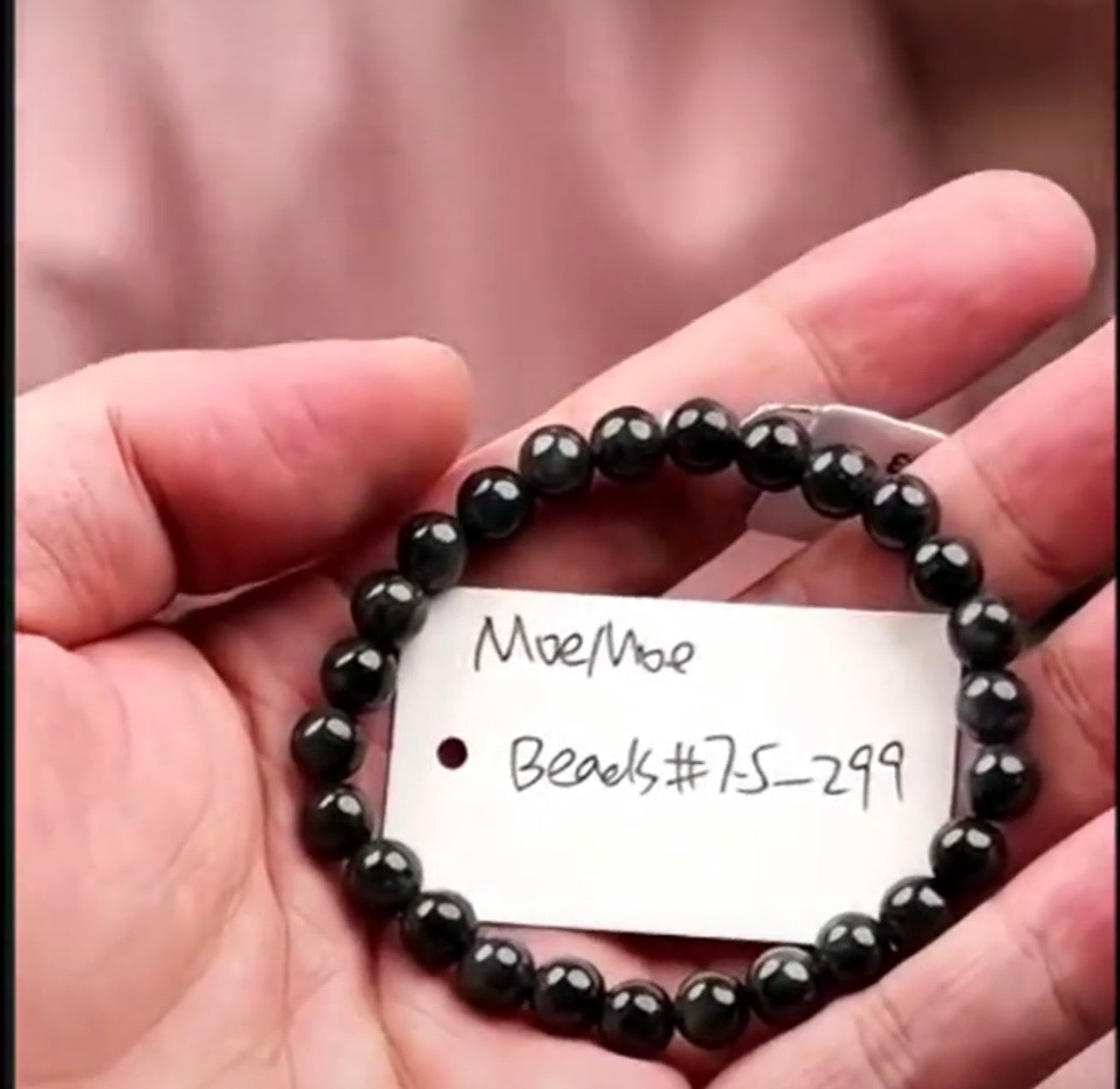 "Live" Natural Black Wuji Jadeite Jade Bead Bracelet (08/26/26)