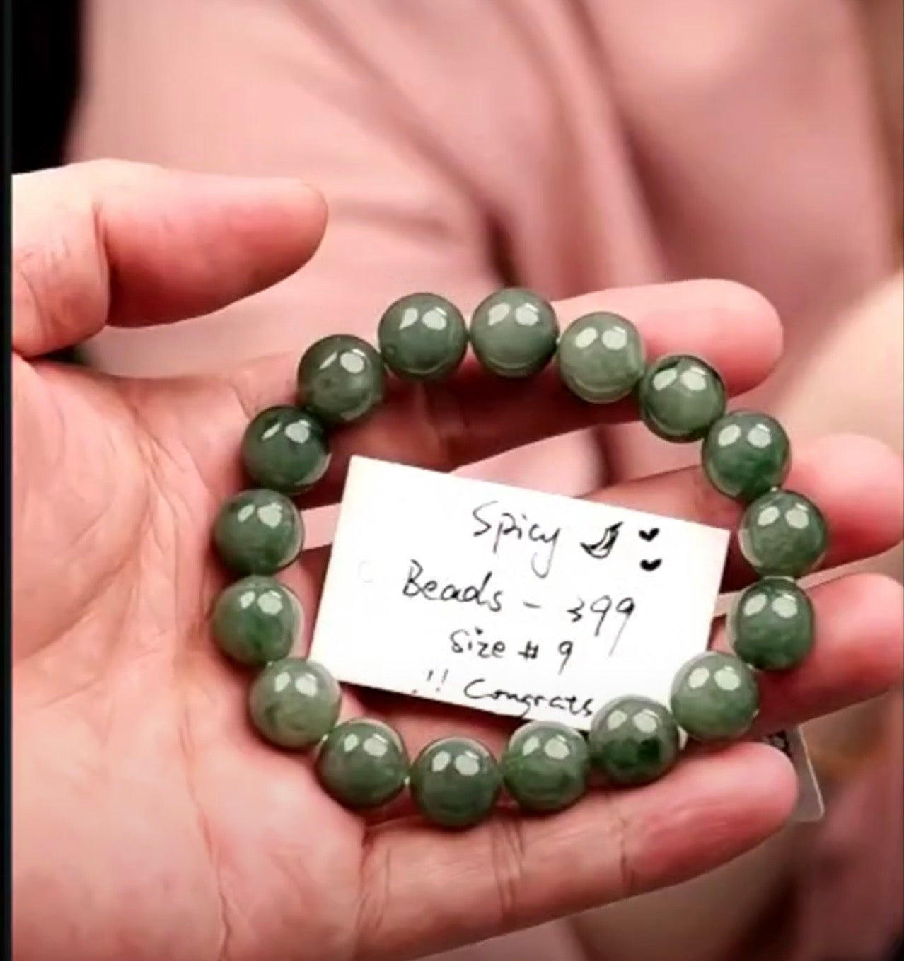 "Live" Natural Oil Green Flower Jadeite Jade Bead Bracelet (08/31/26)