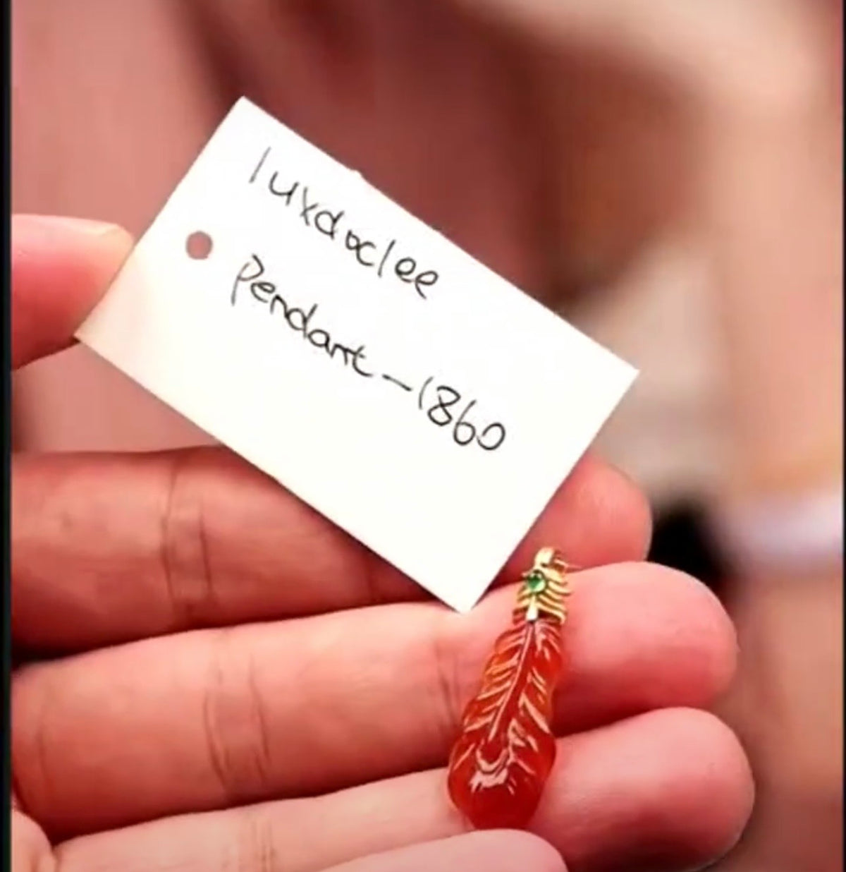 "Live" 18k Y Gold Natural Icy Red W/ Imperial Green Dot Jadeite Jade Feather Pendant  (09/05/26)