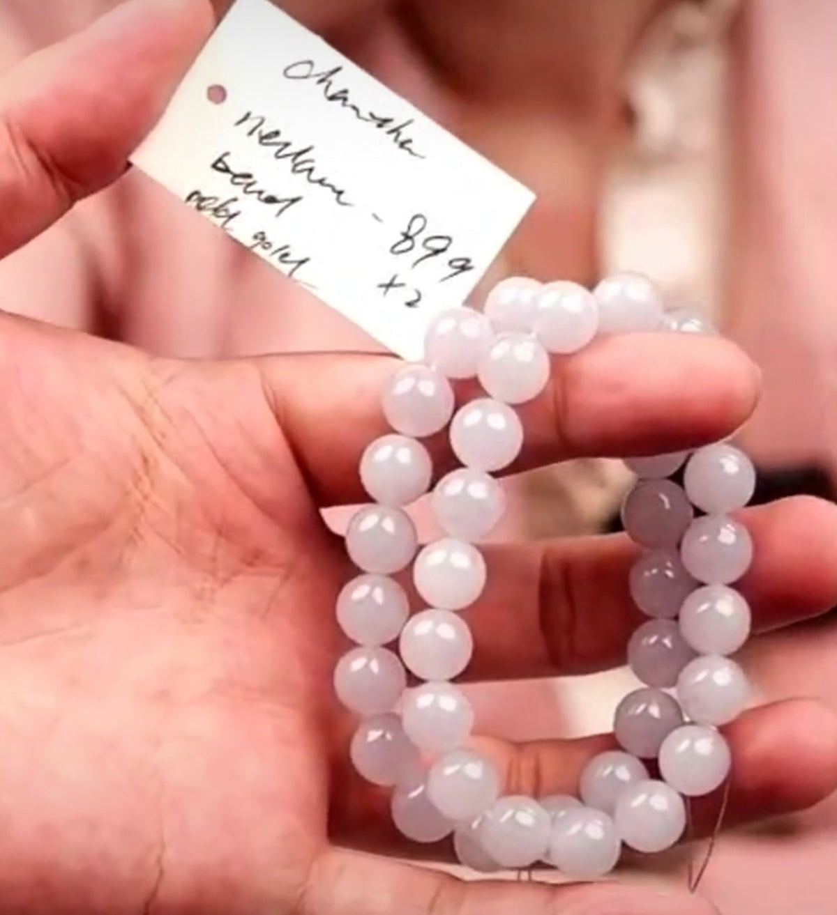 "Live" Natural Light Lavender With Wuji Freckles Jadeite Jade Bead Bracelet (09/09/26)