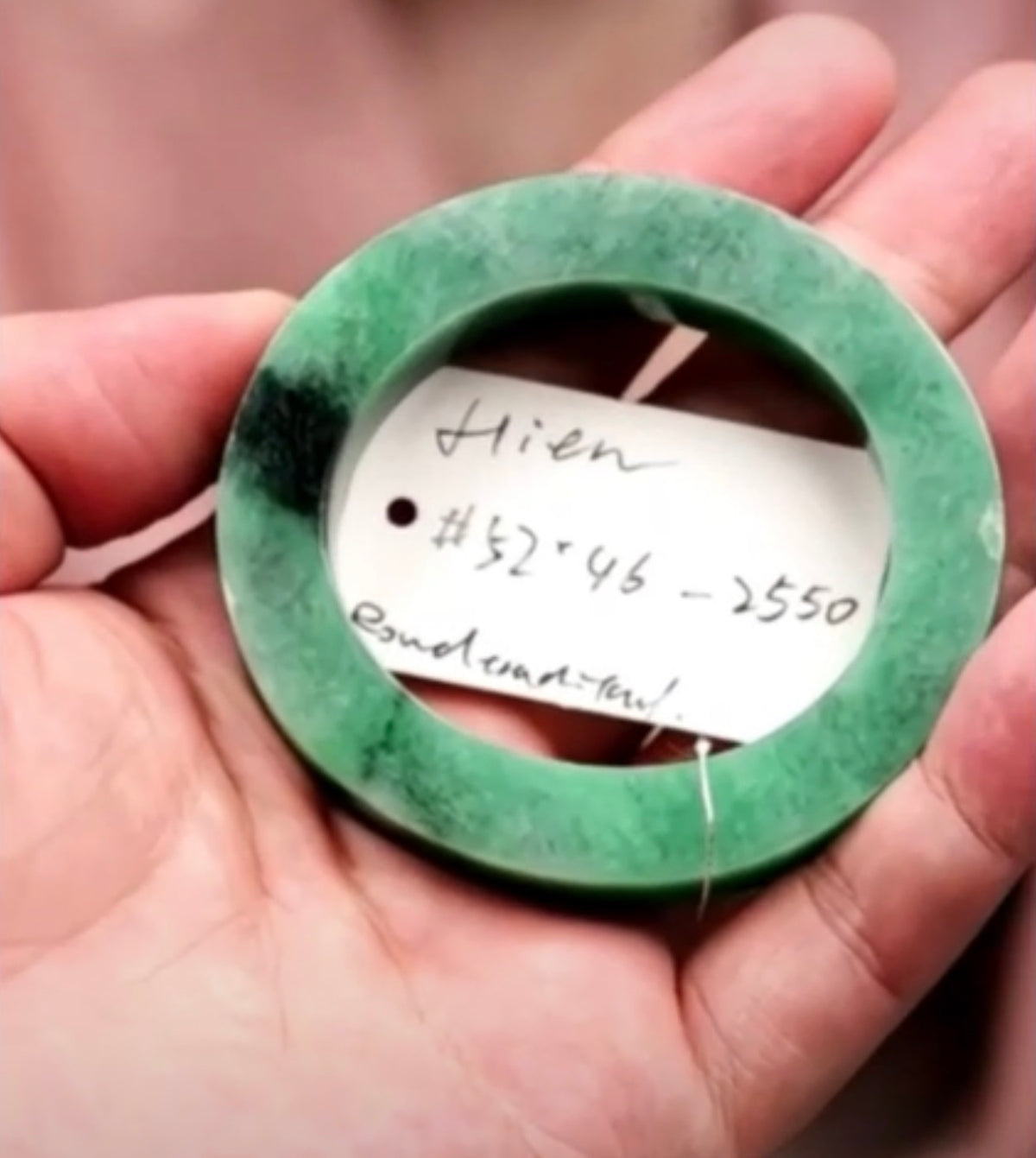 "Live" Natural Deep Forest GreenJadeite Jade Oval Bangle (09/10/26)