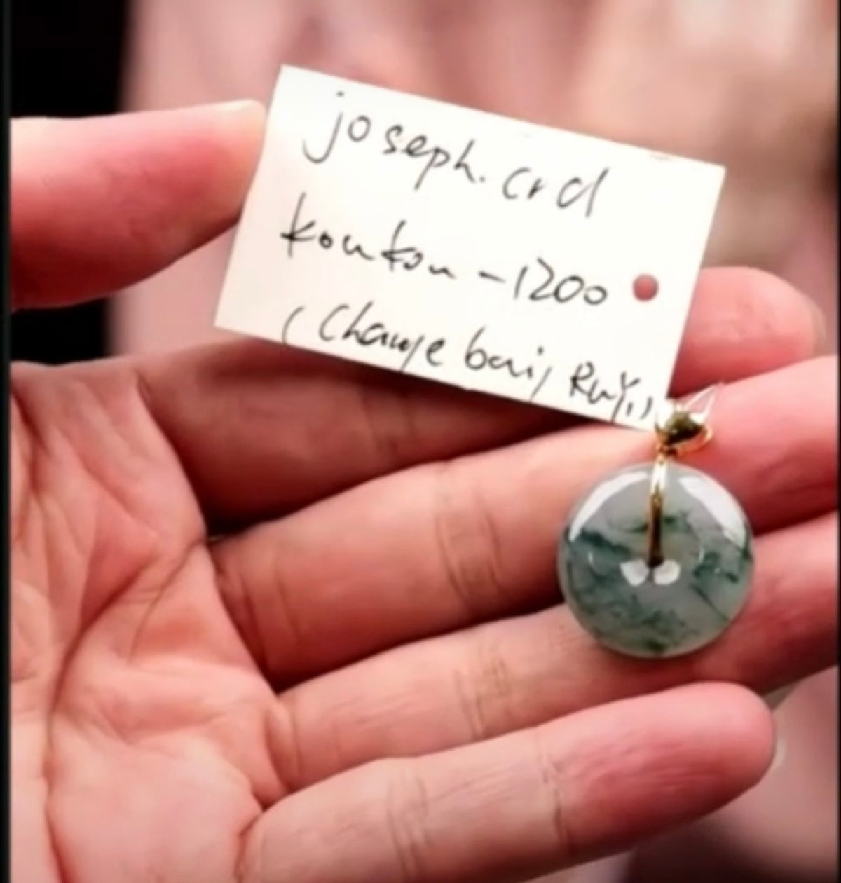 "Live" Natural 18k Y Gold Bail &amp; Icy Blue-Green Flower Jadeite Jade Kou Kou Pendant (09/17/26)