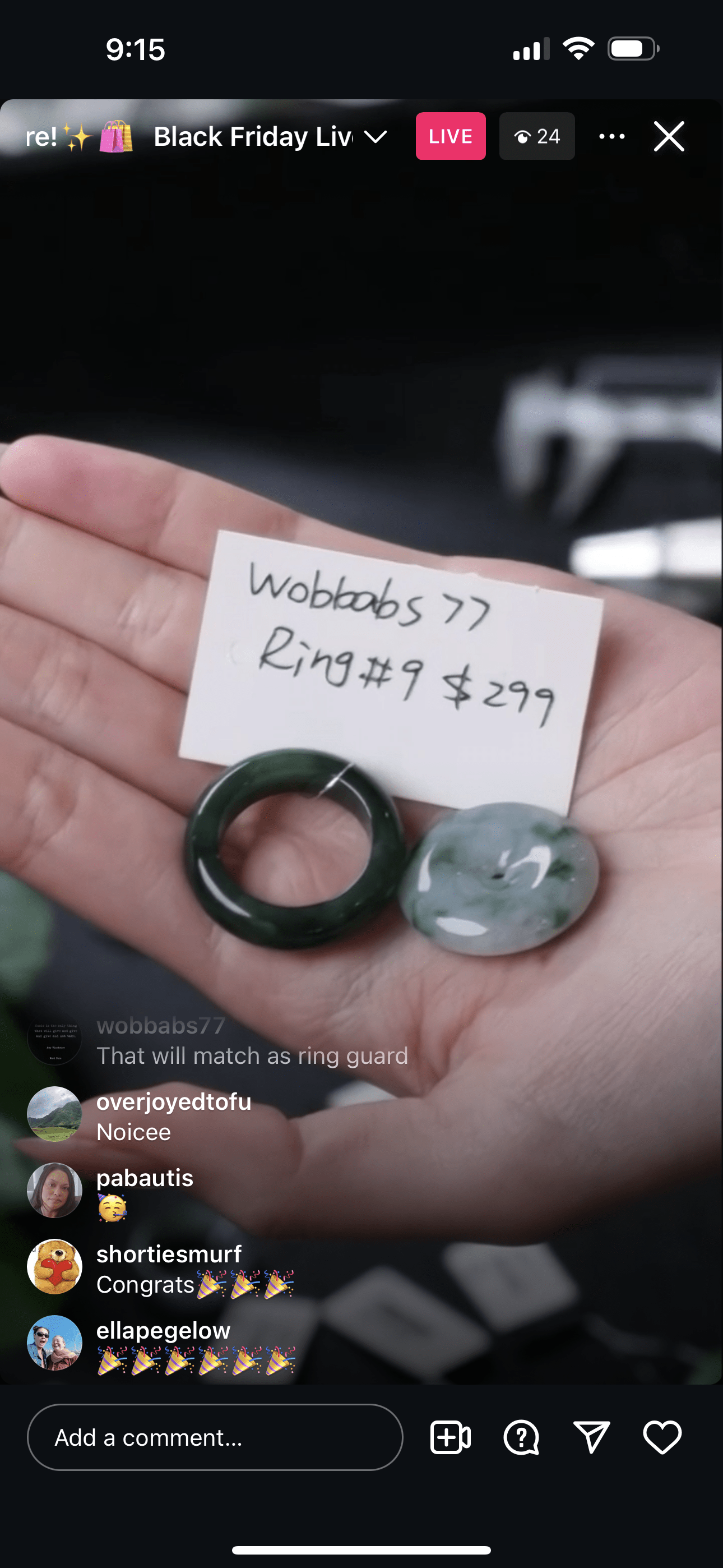 Baikalla IG Live "Natural Deep Green Jadeite Jade Solid Finger Bangle #9" (Live Pick) (11/29/24)