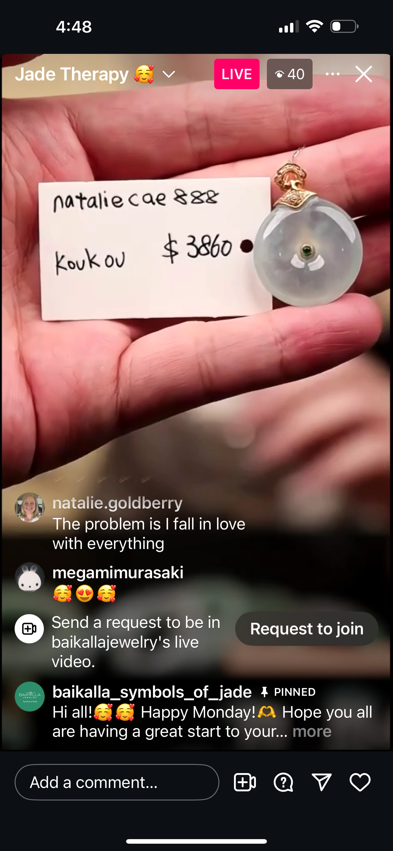 Live "18k Natural Light Green Icy Jadeite Jade Kou Kou Necklace (white gold)" (Live Pick) (06/02/25)