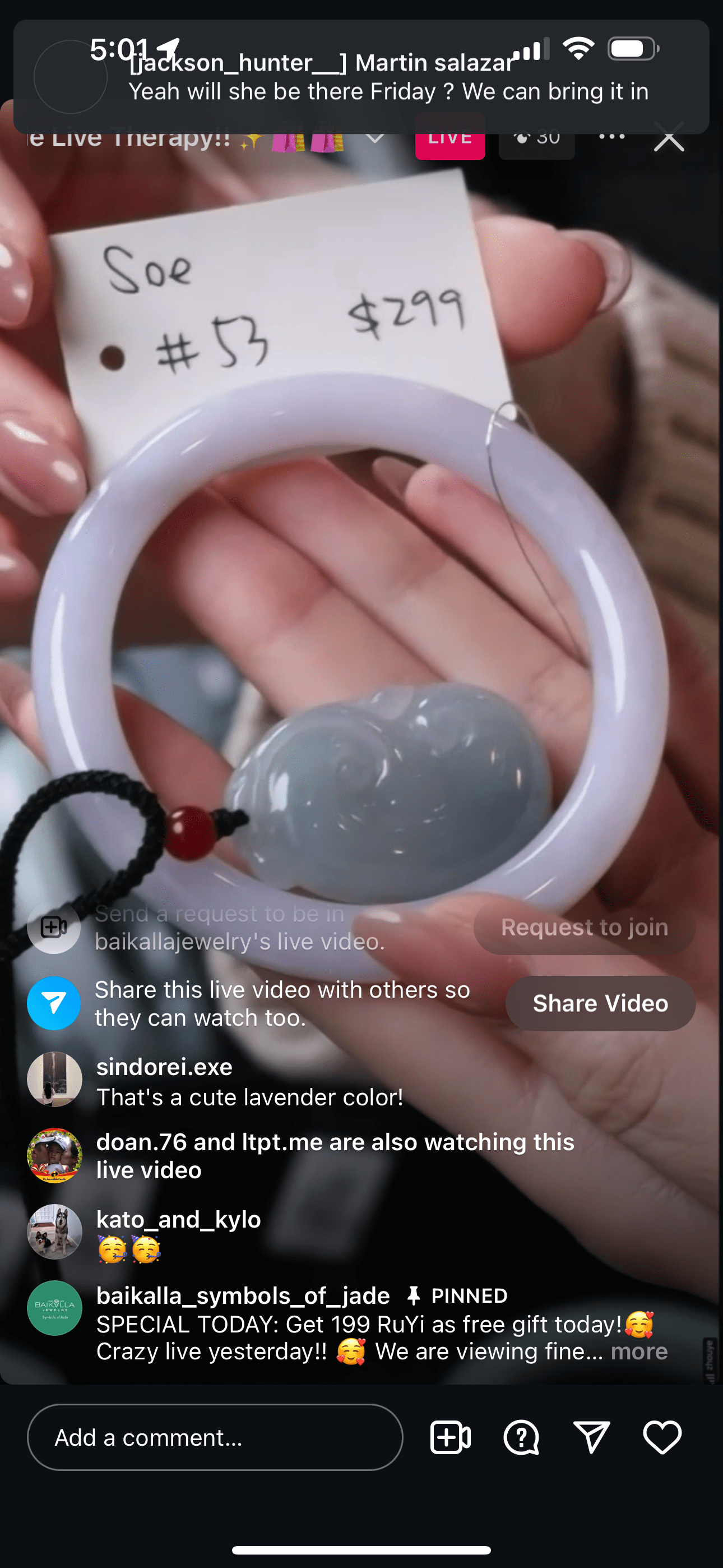 Baikalla IG Live "Natural Light Lavender Jadeite Jade Bangle #53" (Live Pick) (12/11/24)