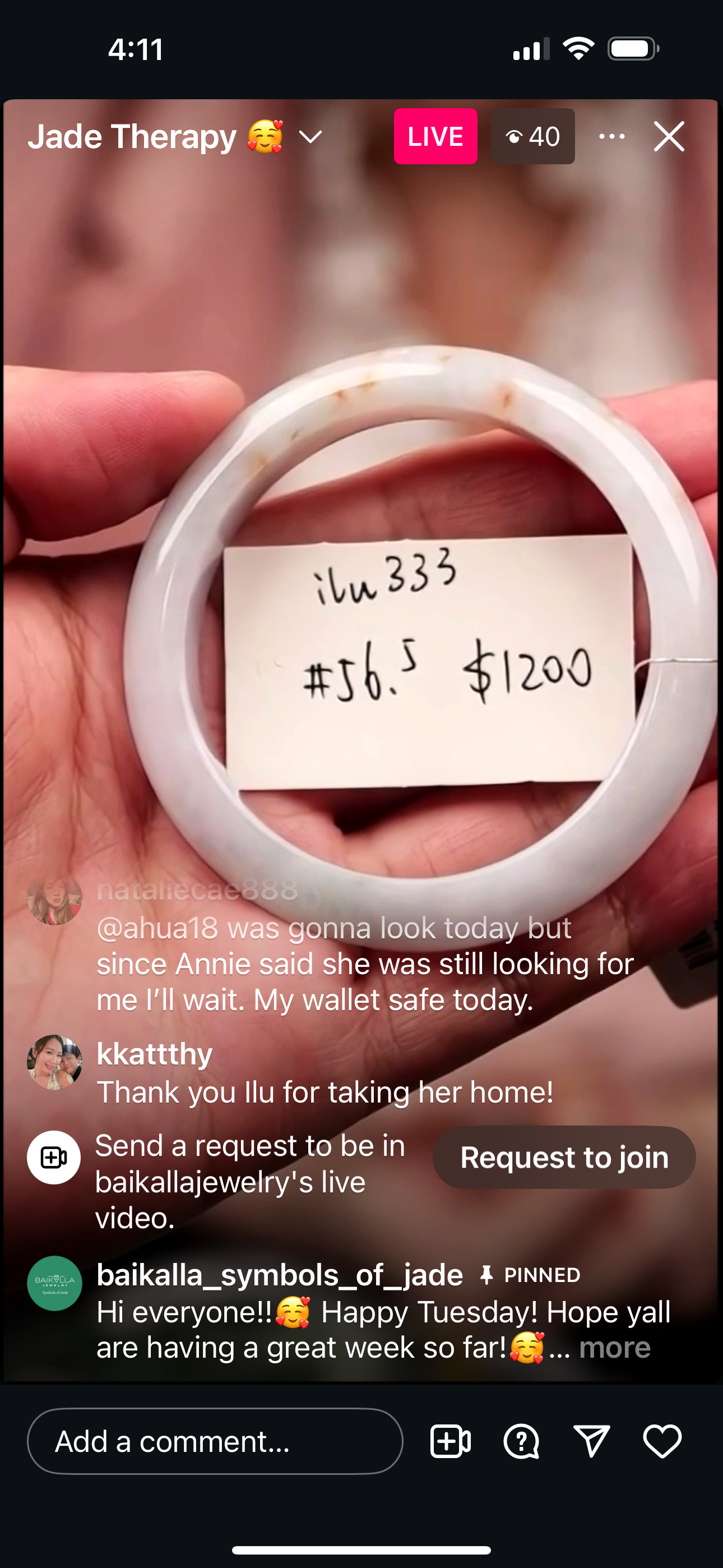 Live "Natural Light Lavender SaJin Jadeite Jade Bangle" (Live Pick) (06/03/25)