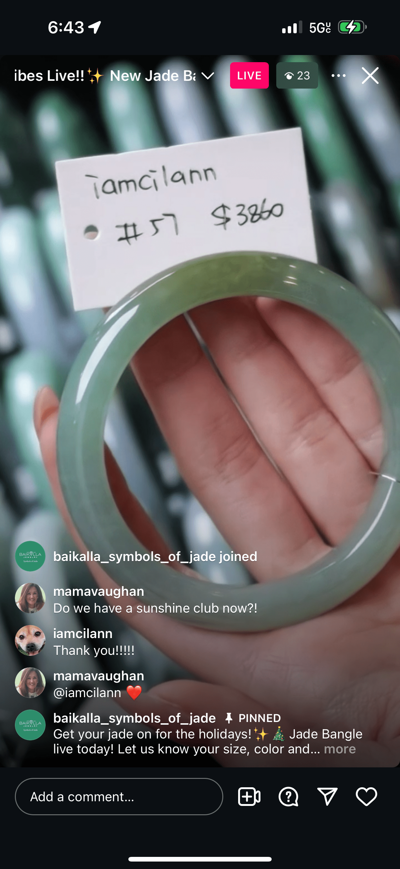 Baikalla IG Live "Natural Icy Yellow Green Jadeite Jade Bangle #57" (Live Pick) (12/12/24)