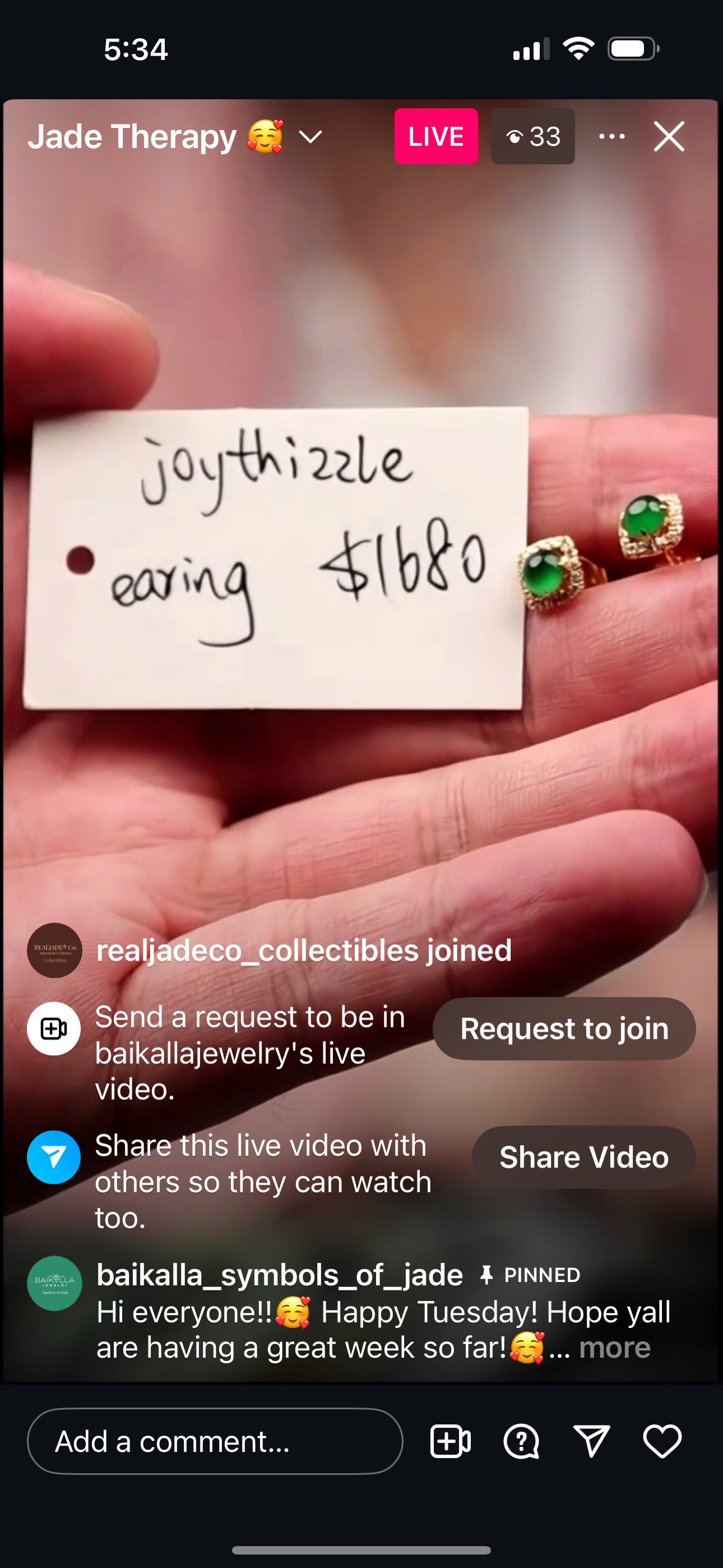 Live "18ky Natural Imperial Green Jadeite Jade Natural Diamond Stud Earrings" (Live Pick) (06/03/25)