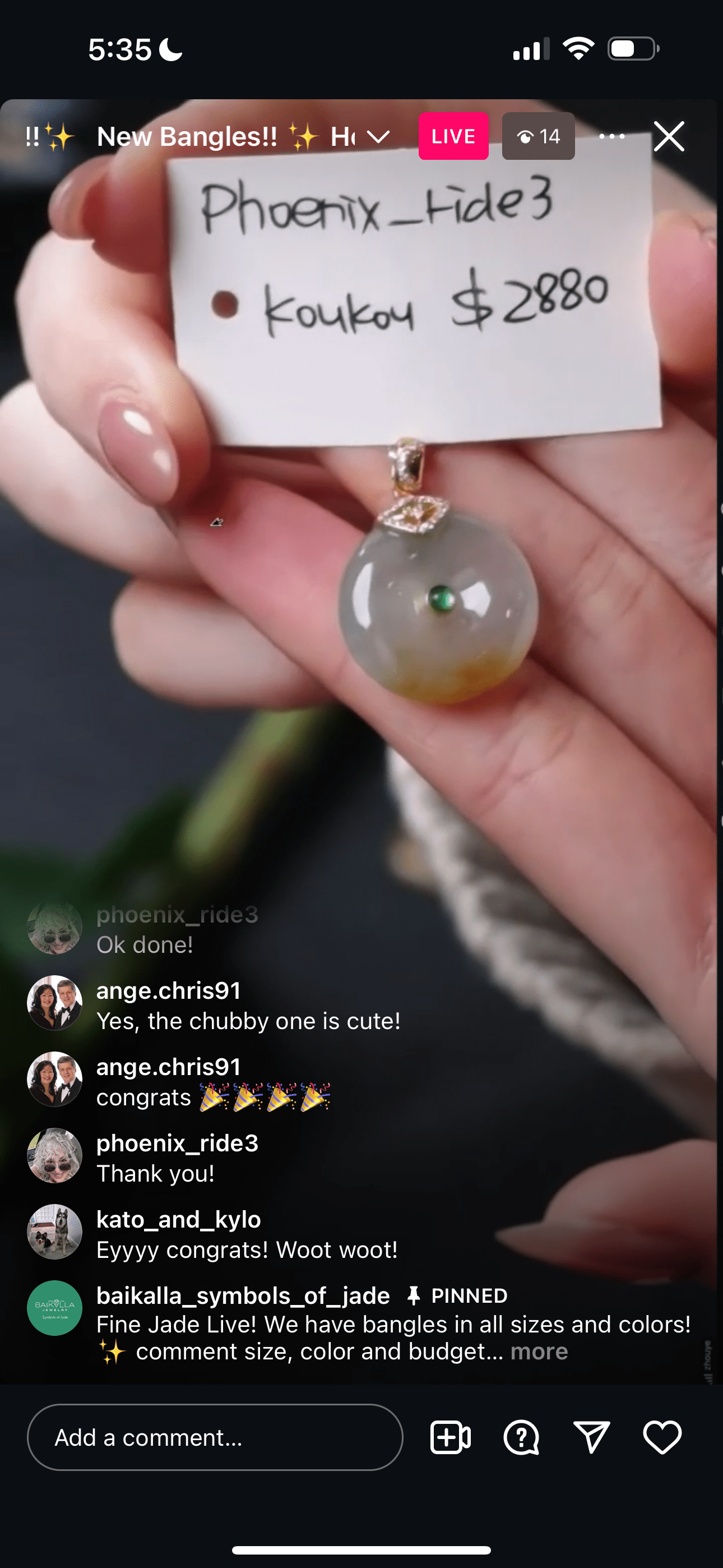 Baikalla IG Live "18k Natural Icy and Yellow Jadeite Jade Kou Kou Pendant" (Live Pick) (12/14/24)