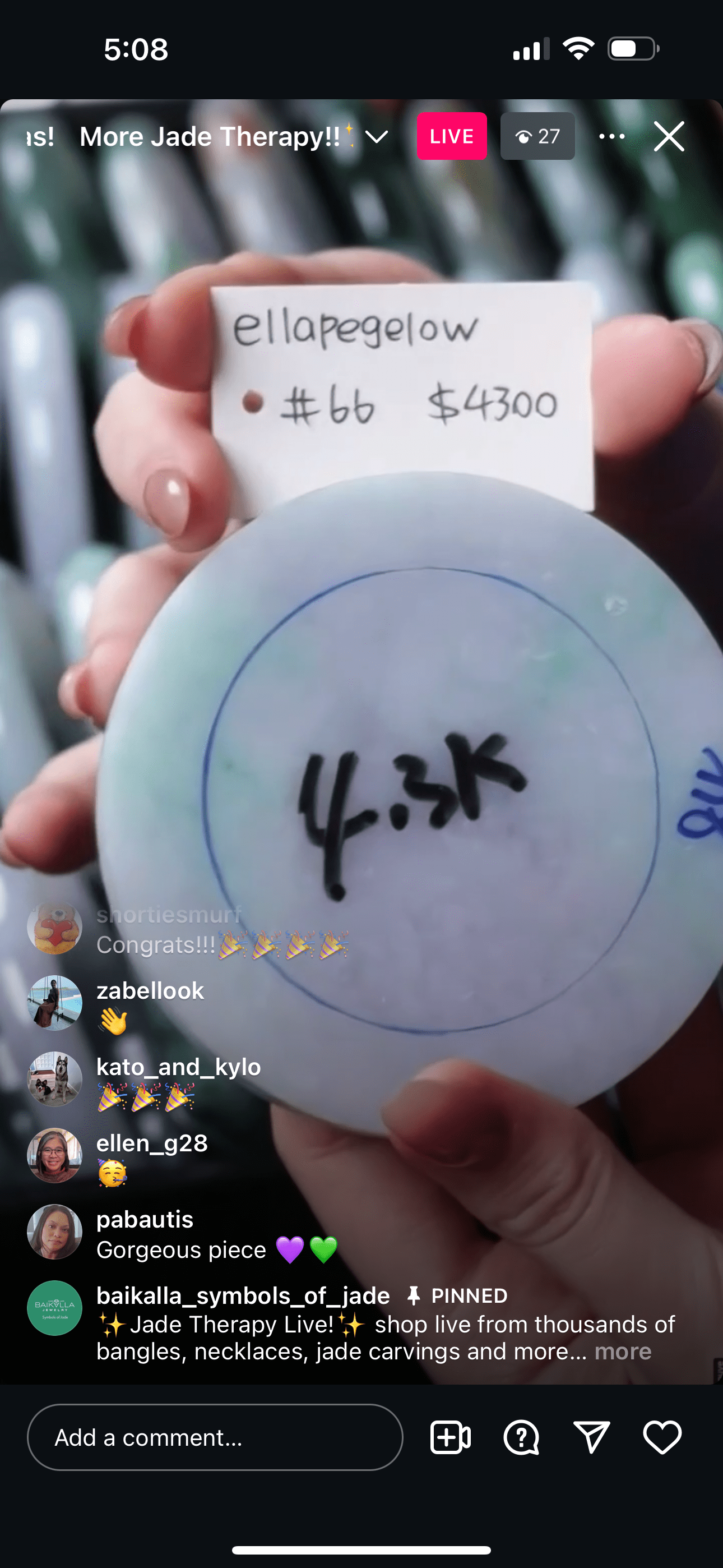 Baikalla IG Live "Natural Green & Lavender Jadeite Jade Bangle Bracelet and Carving Custom" (Live Pick) (12/16/24)