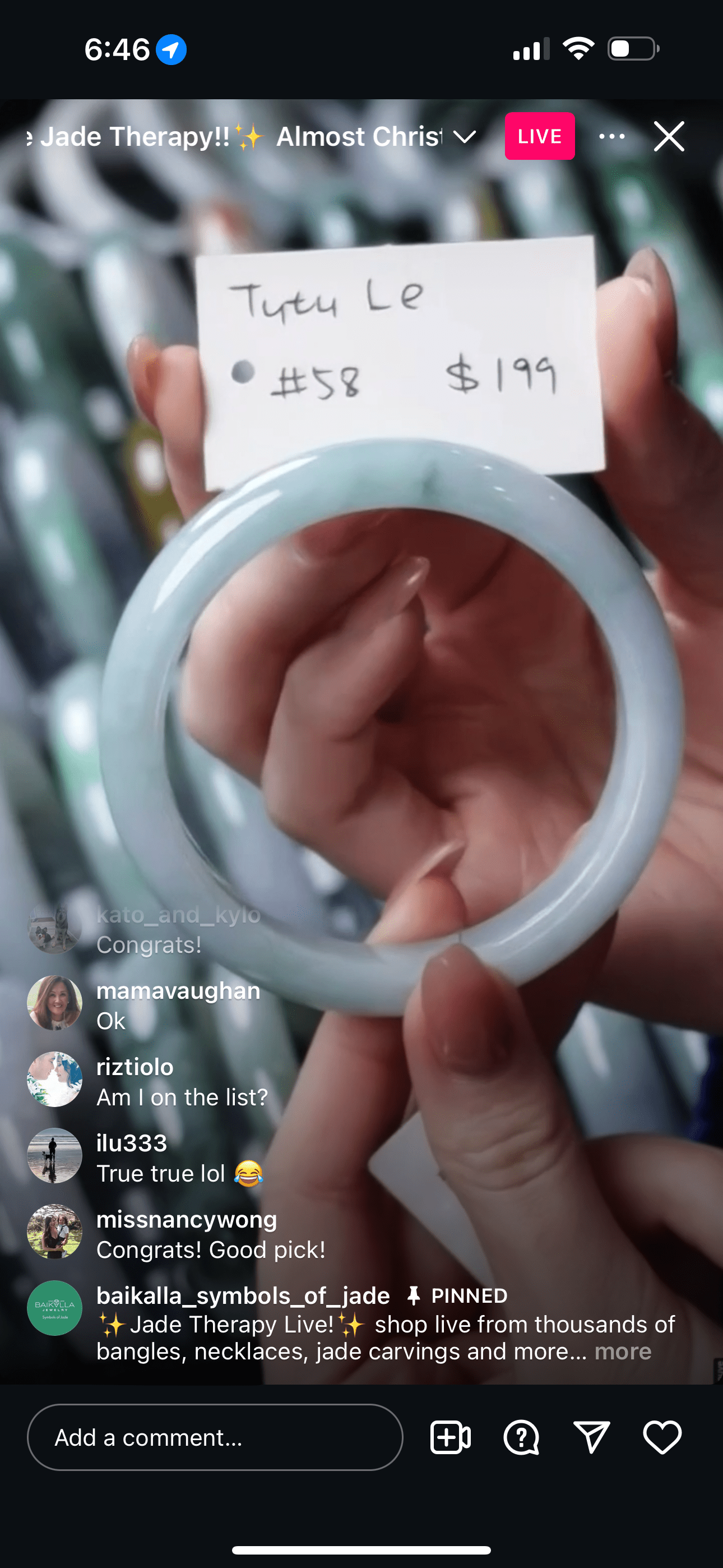 Baikalla IG Live "Natural Light Blue Green Jadeite Jade Bangle Bracelet #58 " (Live Pick) (12/16/24)