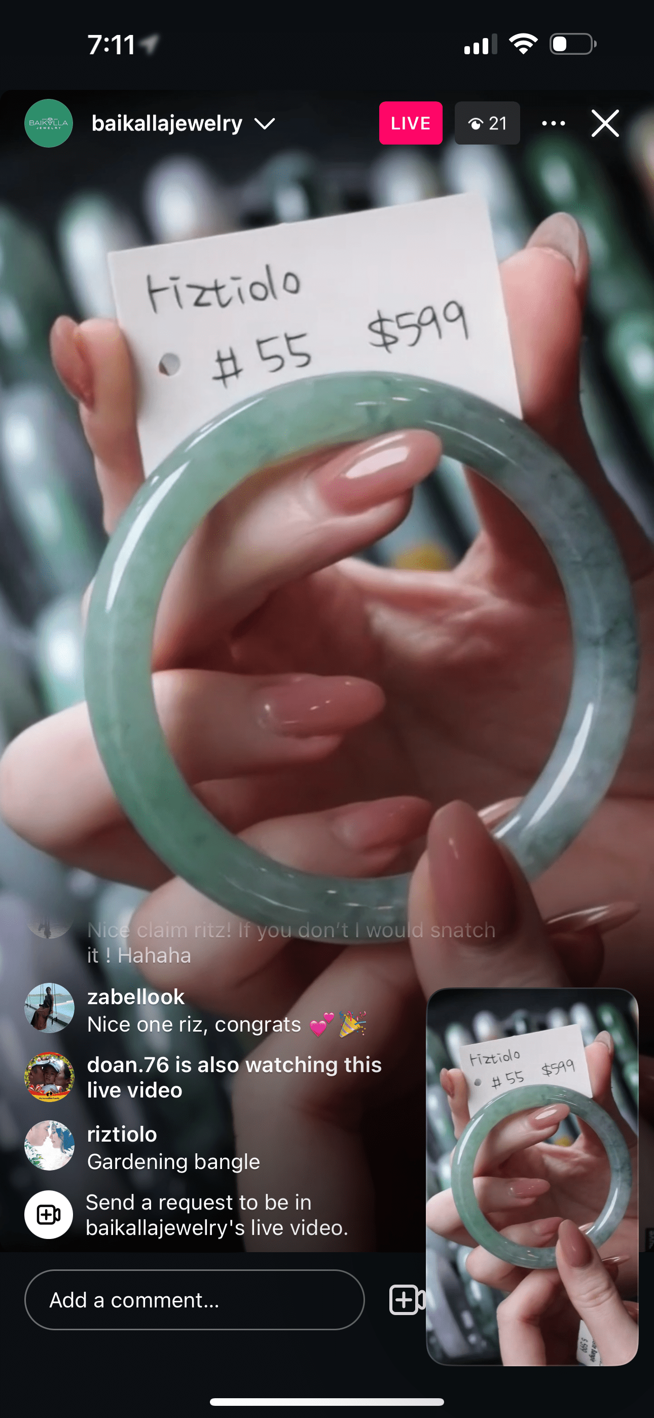 Baikalla IG Live "Natural Green & Darker Jadeite Jade Bangle Bracelet #55" (Live Pick) (12/16/24)