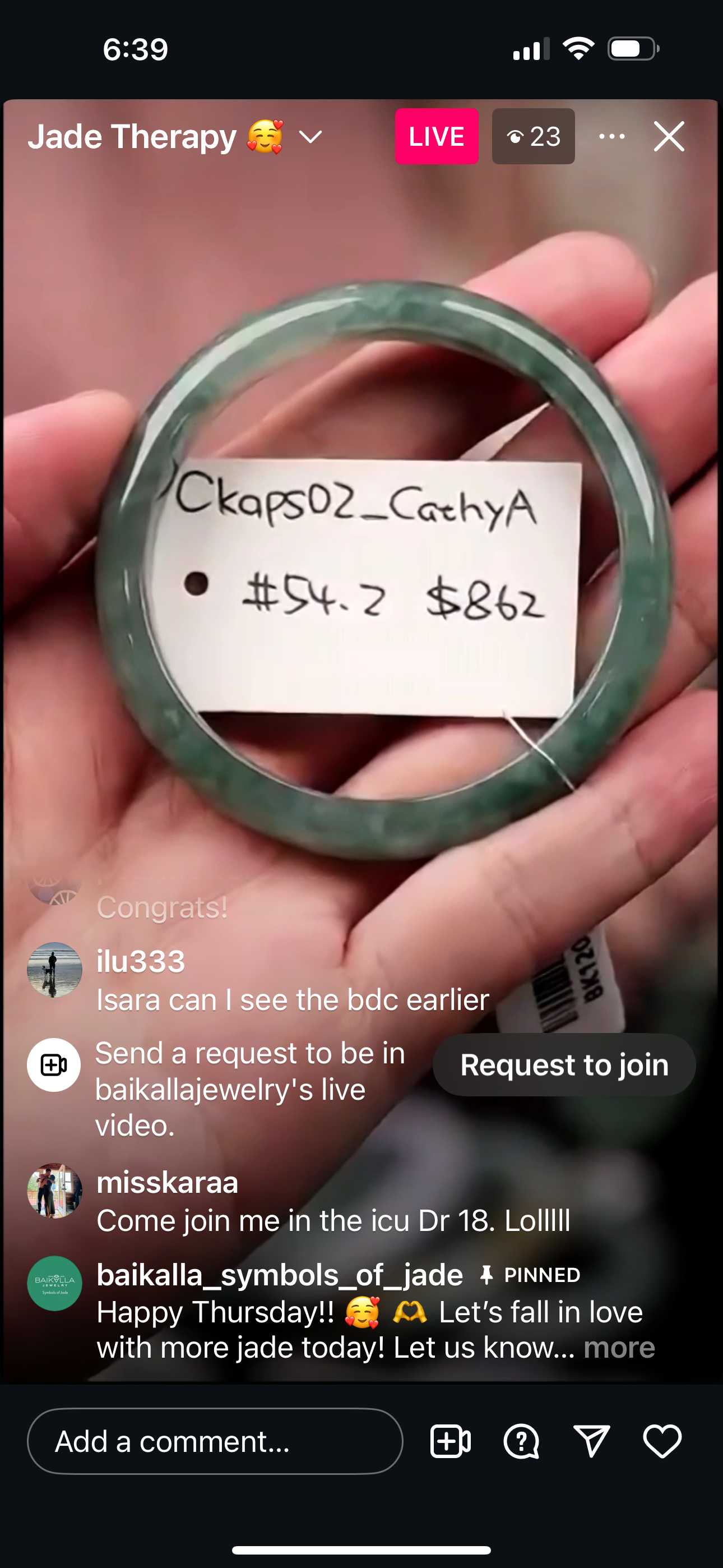 Live "Natural Light Icy Forest Green Jadeite Jade Bangle" (06/05/25)