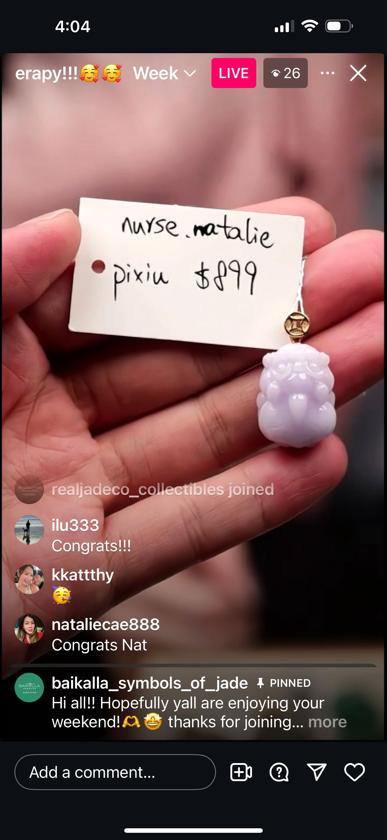 Live "18k Gold Natural Light Lavender Jadeite Jade PiXiu Necklace" (06/07/25)
