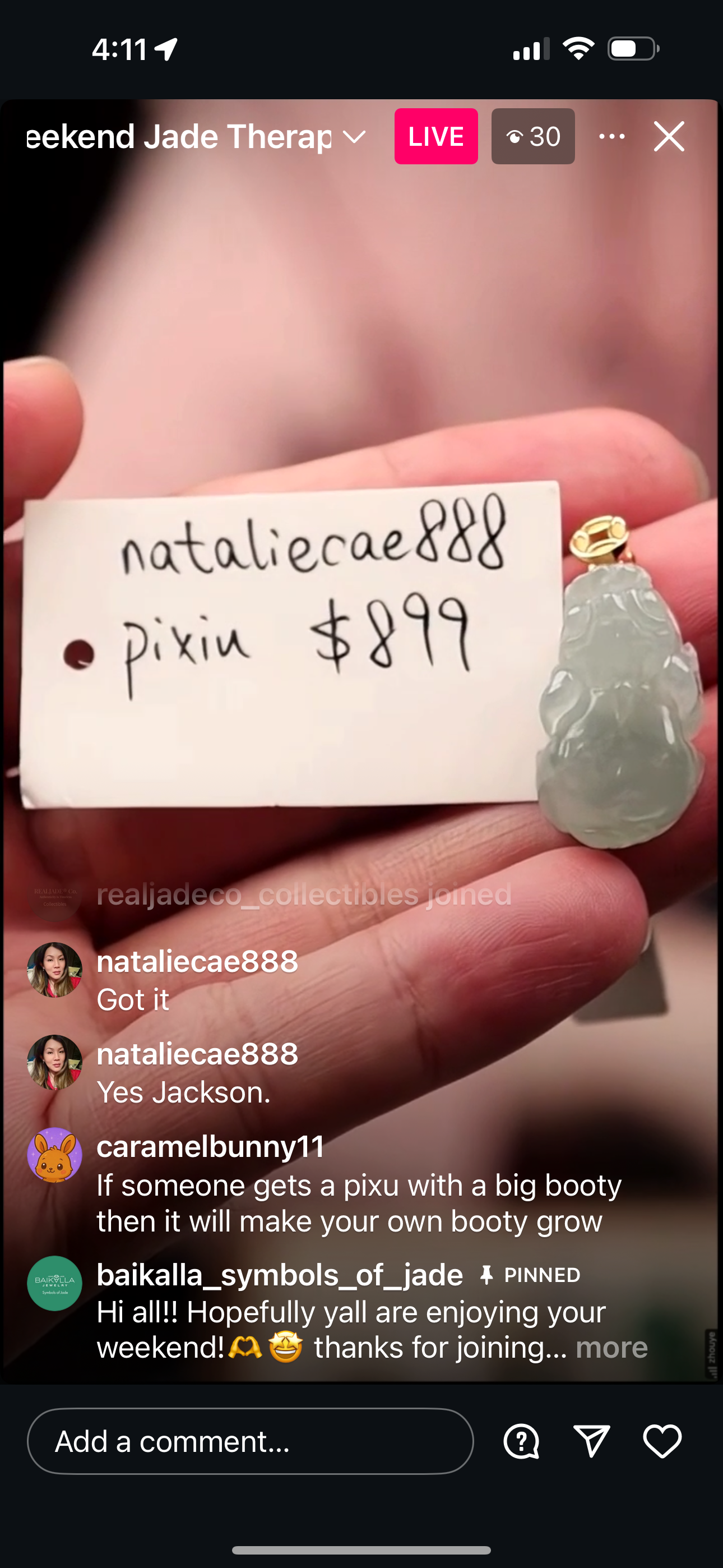 Live "18k Gold Money Bail Natural Icy Light Oil Green Jadeite Jade PiXiu Necklace" (06/07/25)