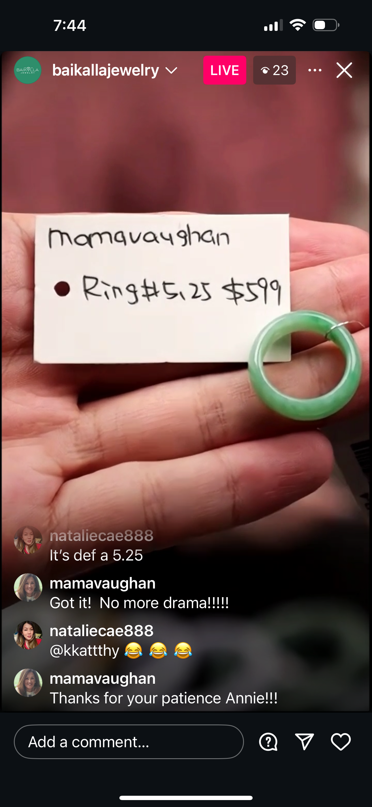 Live "Natural Intense Green Jadeite Jade Finger Bangle" (06/10/25)