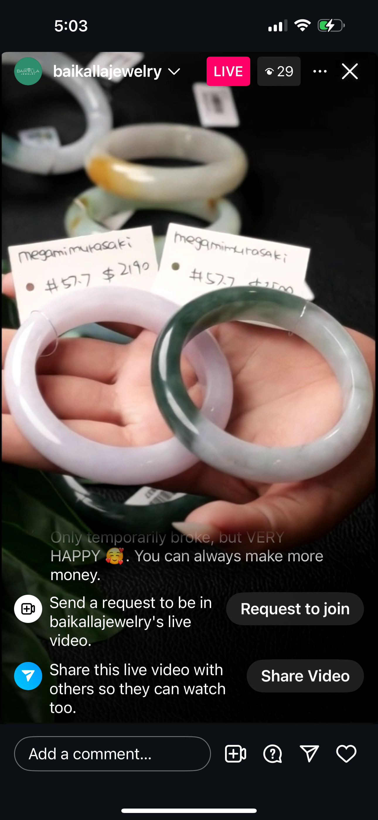 Live "Natural Rich Deep Green Half &amp; Half Jadeite Jade Bangle" (06/16/25)