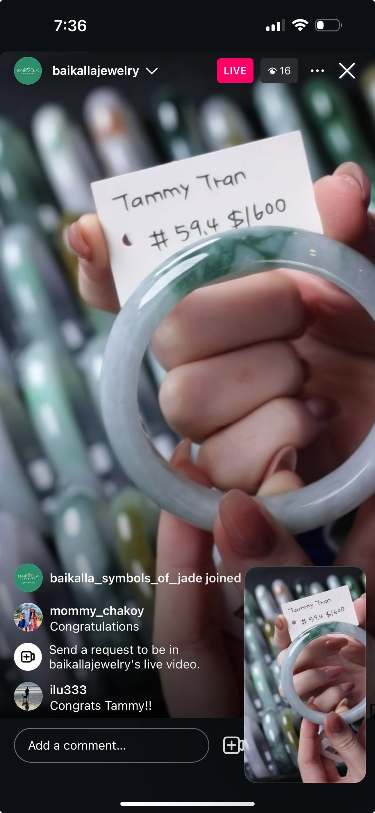 Baikalla FB Live "Natural Blue Green Jadeite Jade Bangle Bracelet #59.4" (Live Pick) (12/16/24)