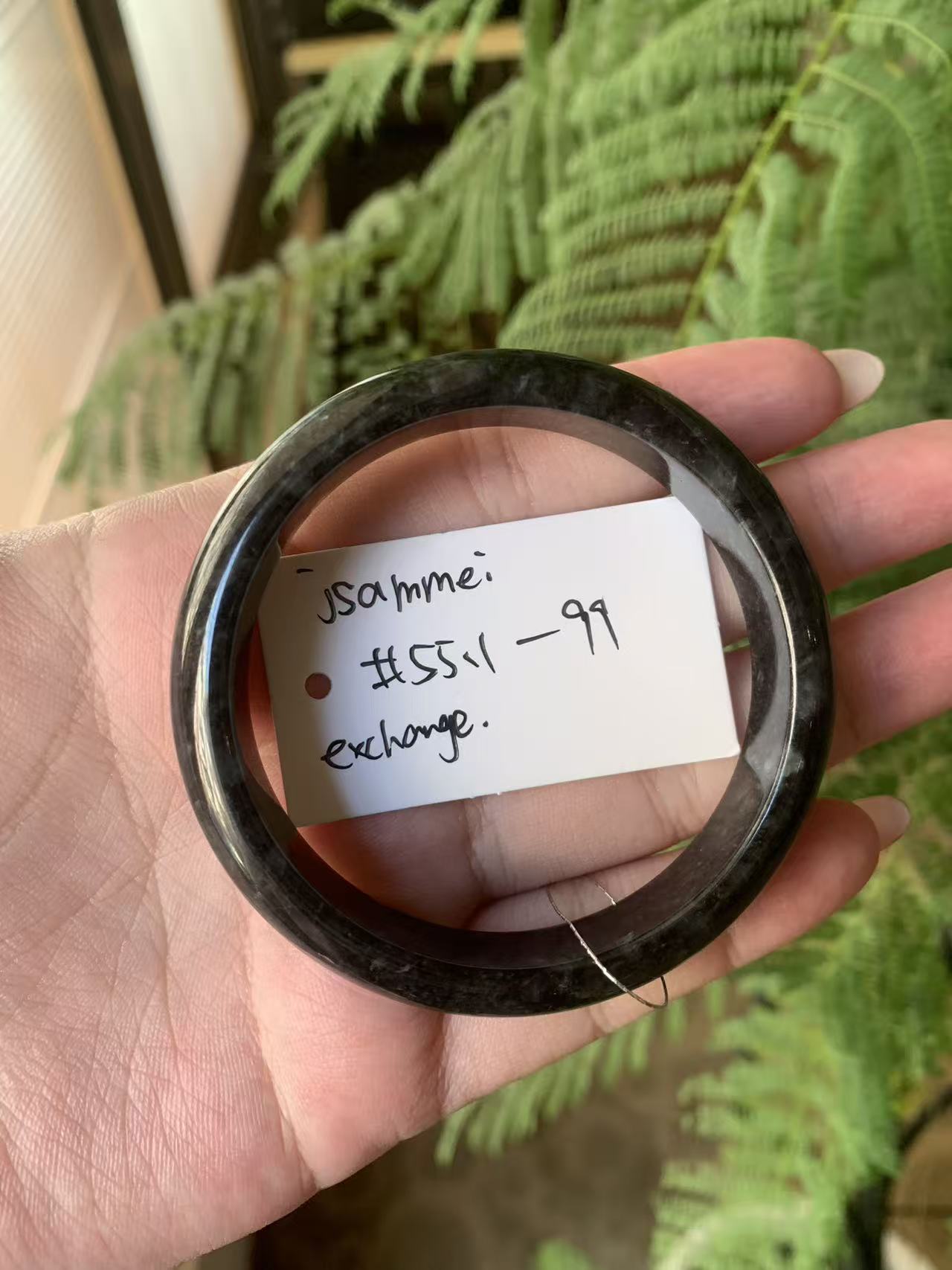 &quot;Live&quot; Natural Black WuJi Jadeite Jade Traditional Round Bangle (12/02/2025)