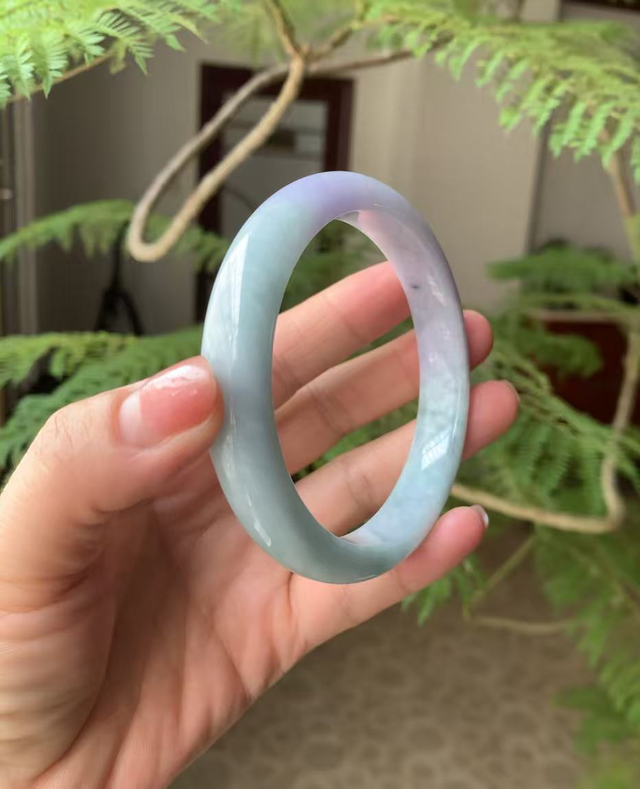 Natural Green and Lavender Burmese Jadeite Jade Bangle (Carving Bangle) 64.5mm (Custom)