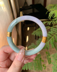 Custom 18K Yellow Gold Filigree Hinge Green & Lavender Jadeite Jade Bangle (Gold Only)