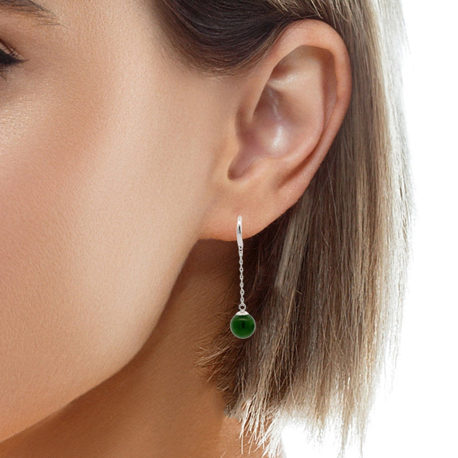 Baikalla Jewelry Silver Gemstone Earrings Baikalla "Classic Bead Earrings" Sterling Silver Genuine Nephrite Green Jade Dangle Earrings