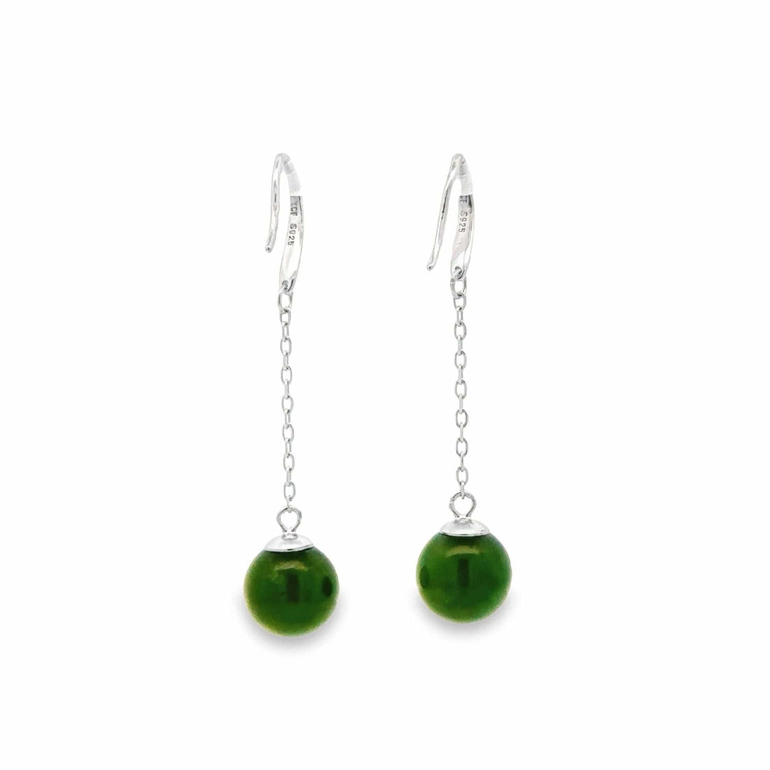 Baikalla Jewelry Silver Gemstone Earrings Baikalla "Classic Bead Earrings" Sterling Silver Genuine Nephrite Green Jade Dangle Earrings