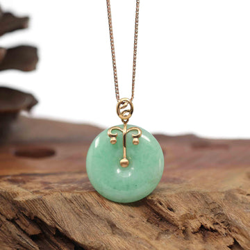 Baikalla Jewelry God Jadeite Necklace Pendant Only 18k Rose Gold Genuine Jadeite Constellation Horoscope (Libra) Necklace Pendant
