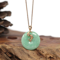 Baikalla Jewelry Gold Jadeite Pendant Pendant Only 18k Rose Gold Genuine Jadeite Constellation (Pisces) Necklace With Diamonds