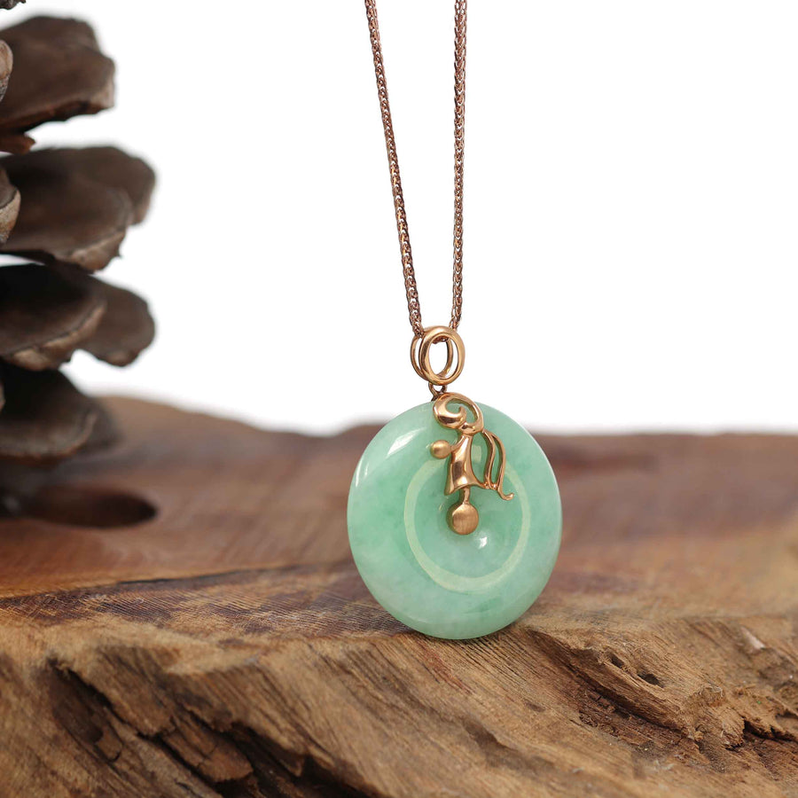 Baikalla Jewelry Gold Jadeite Necklace 18k Rose Gold Genuine Jadeite Constellation (Virgo) Necklace Pendant