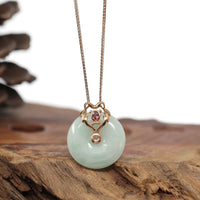 Baikalla Jewelry God Jadeite Necklace Pendant Only 18k Rose Gold Genuine Jadeite Constellation (Leo) Necklace Pendant with Tourmaline