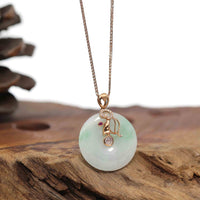 Baikalla Jewelry Gold Jadeite Necklace 18k Rose Gold Genuine Jadeite Constellation (Virgo) Necklace Pendant with Diamonds & Ruby