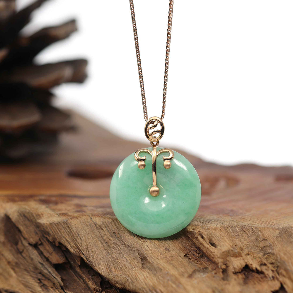 Baikalla Jewelry God Jadeite Necklace Copy of 18k Rose Gold Genuine Jadeite Constellation Horoscope (Libra) Necklace Pendant with Diamonds & Ruby