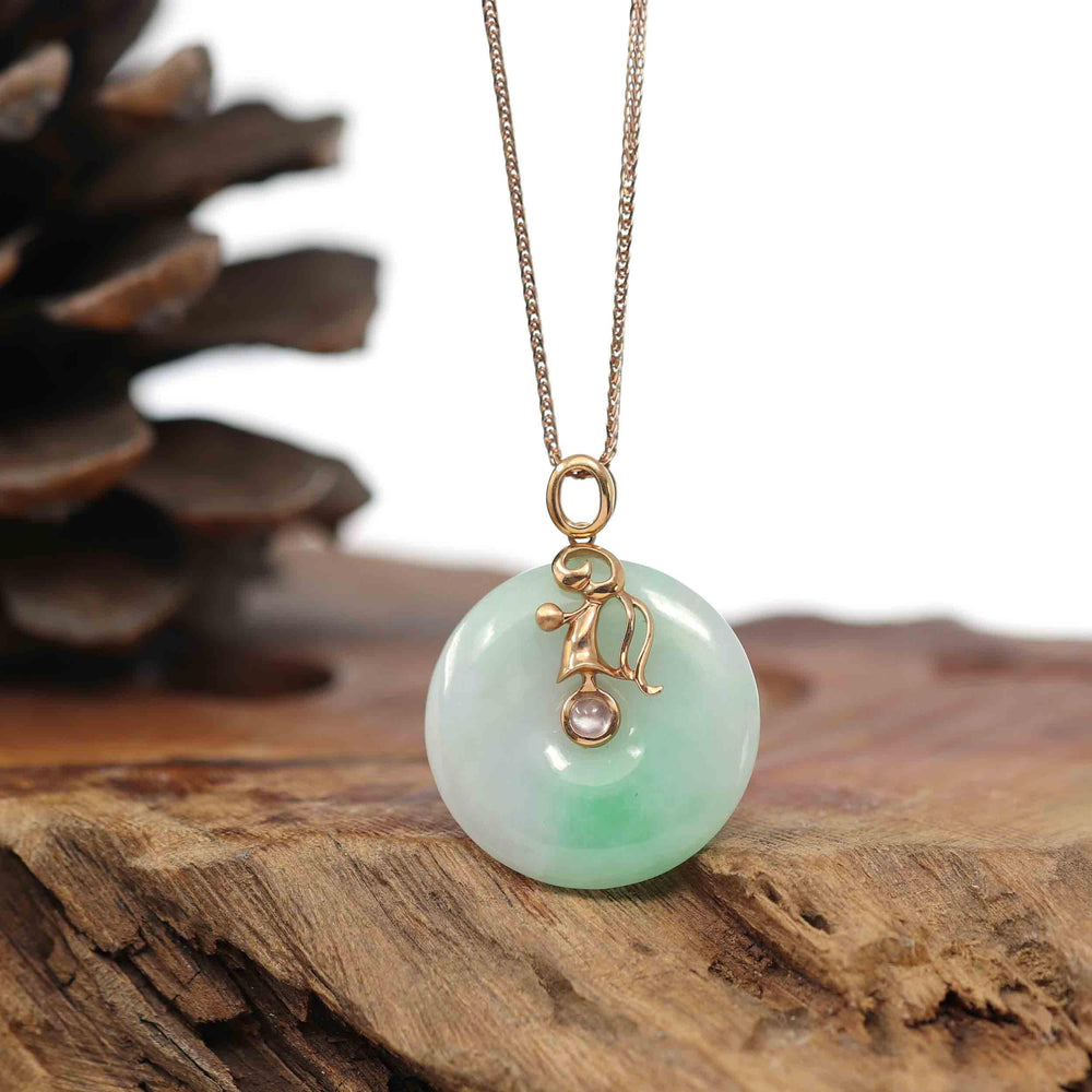 Baikalla Jewelry Gold Jadeite Necklace Pendant Only 18k Rose Gold Genuine Jadeite Constellation (Virgo) Necklace Pendant
