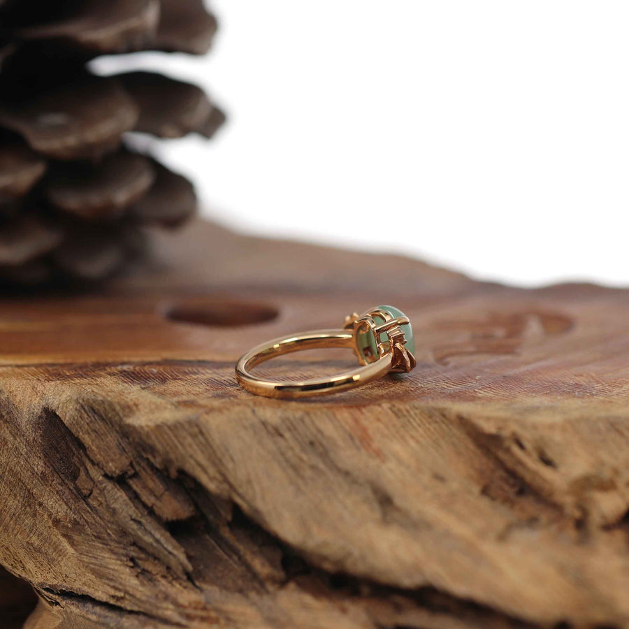 Baikalla Jewelry Jadeite Engagement Ring 18k Gold Natural Oval Jadeite Jade Engagement Ring With Diamonds