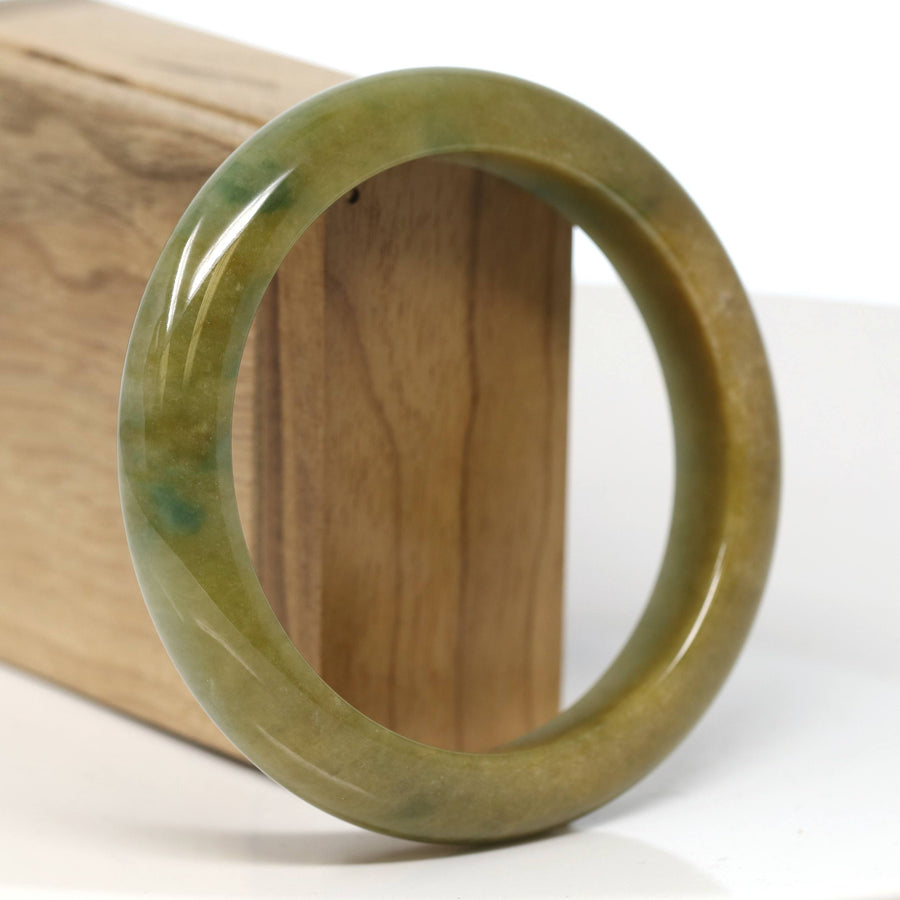 Baikalla Jewelry Jadeite Jade Bangle Bracelet Baikalla "Half Round" Green and Red Jadeite Jade Bangle Bracelet (61.1 mm) #T485