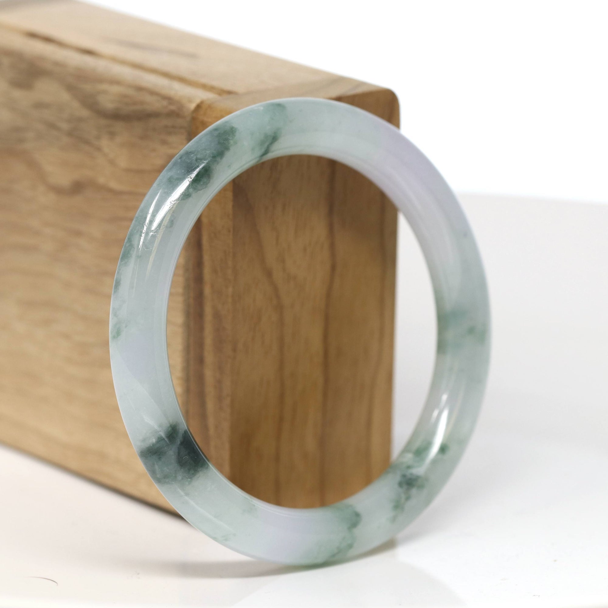 Baikalla Jewelry Jadeite Jade Bangle Bracelet Baikalla &quot;Half Round&quot; Icy Blue-Green Jade Bangle Bracelet (53.7mm) 