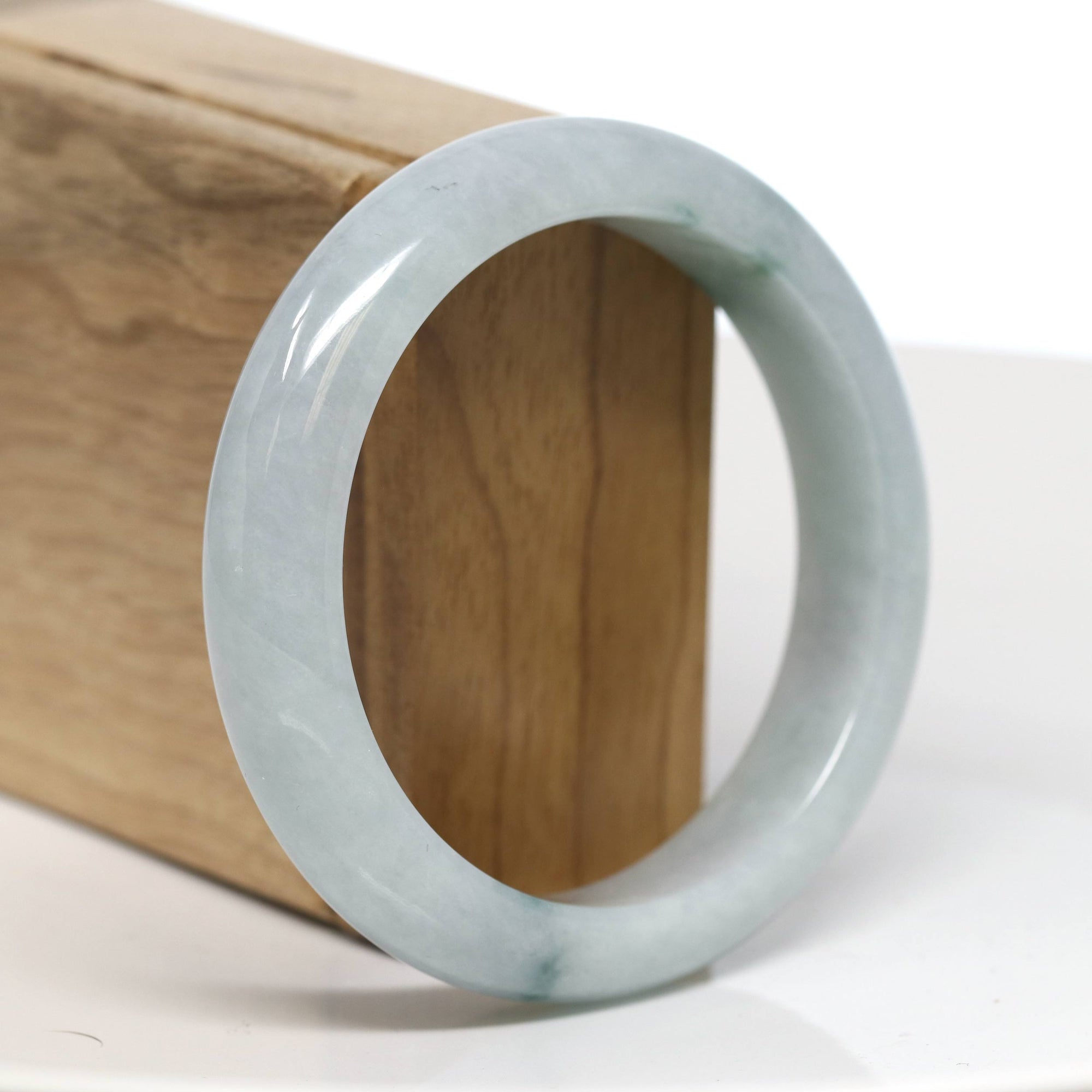 Baikalla Jewelry Jadeite Jade Bangle Bracelet Baikalla &quot;Half Round&quot; Blue-Green Jade Bangle Bracelet (57.42mm) 