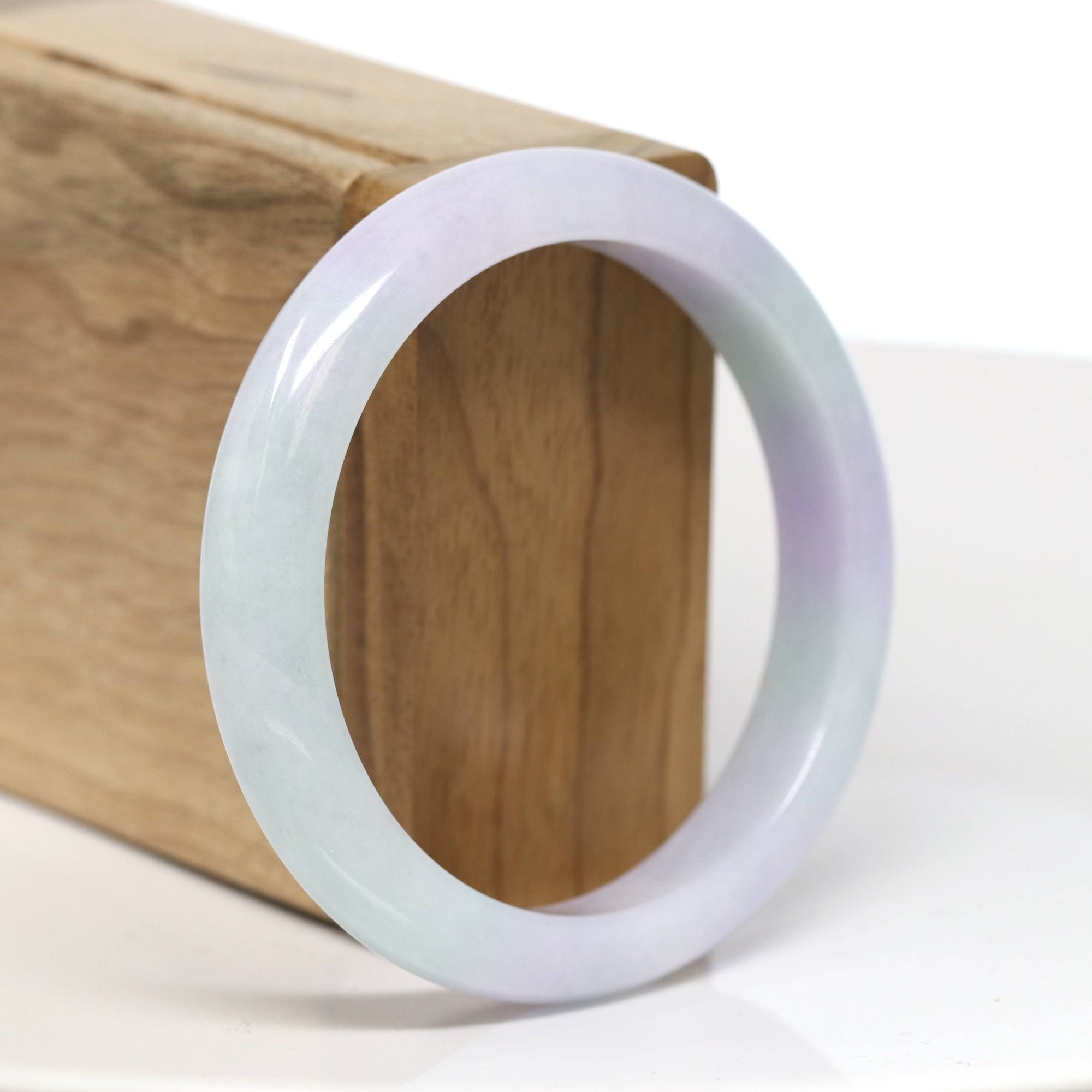 Baikalla Jewelry Jadeite Jade Bangle Bracelet Baikalla "Half Round" Green and Lavender Jade Bangle Bracelet (56.74mm) #T535