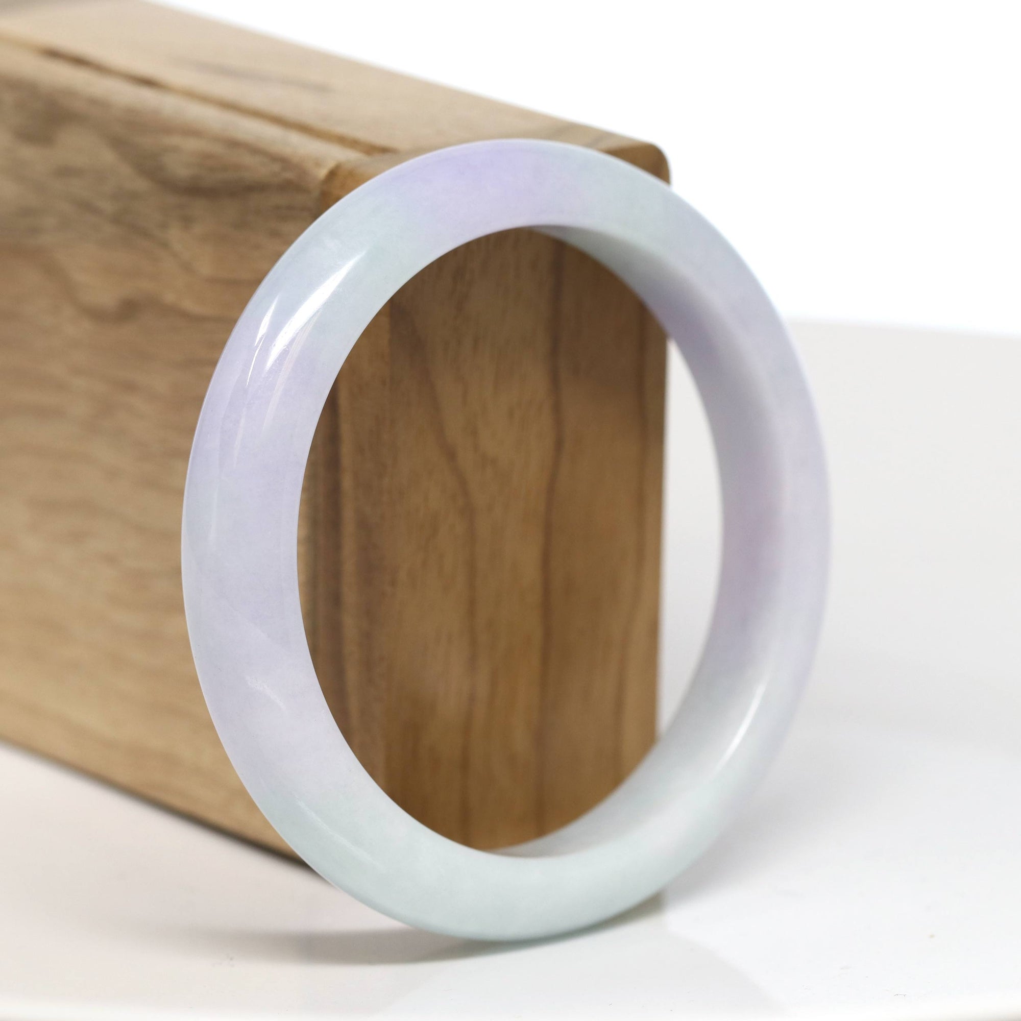 Baikalla Jewelry Jadeite Jade Bangle Bracelet Baikalla "Half Round" Green and Lavender Jade Bangle Bracelet (56.74mm) #T535