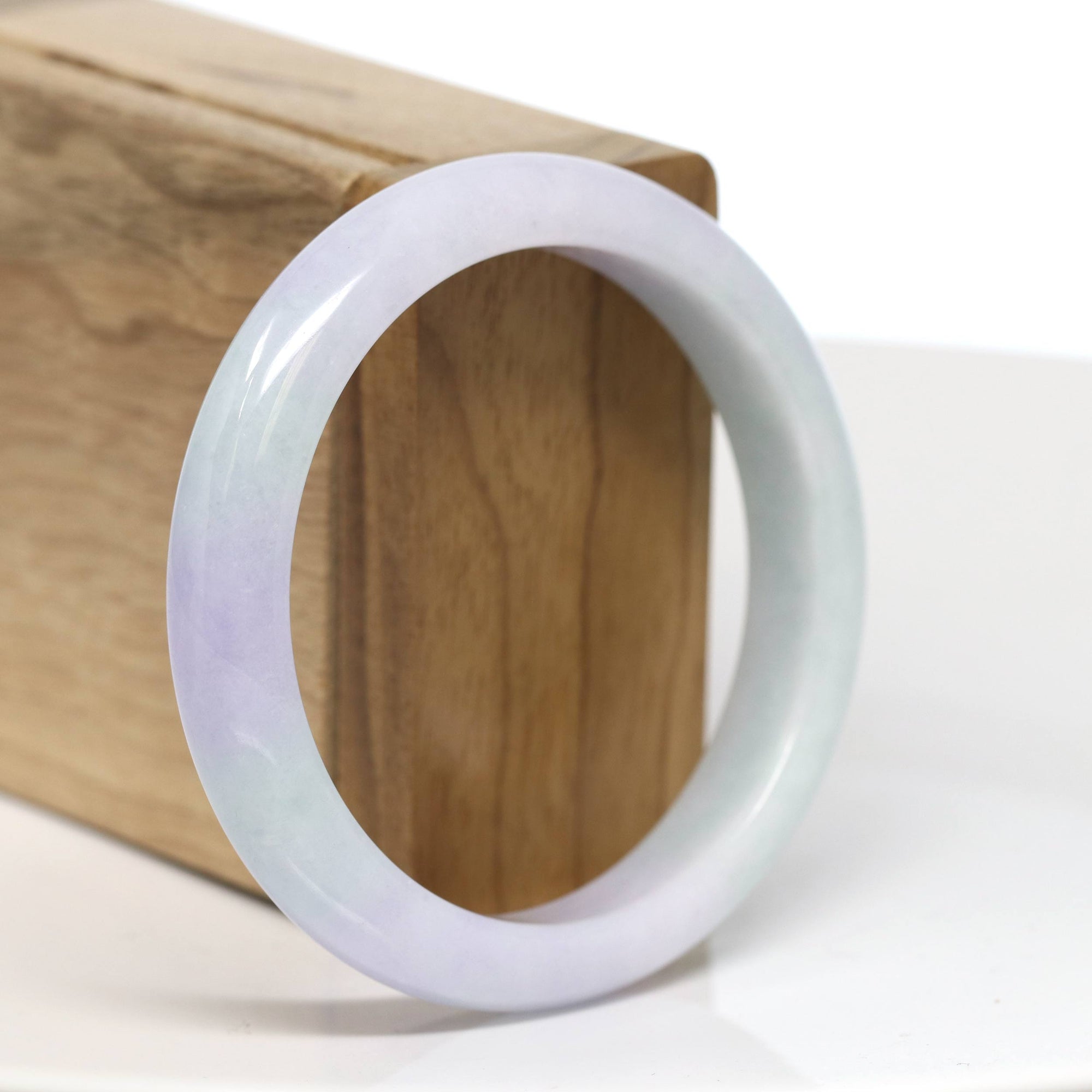 Baikalla Jewelry Jadeite Jade Bangle Bracelet Baikalla "Half Round" Green and Lavender Jade Bangle Bracelet (56.74mm) #T535