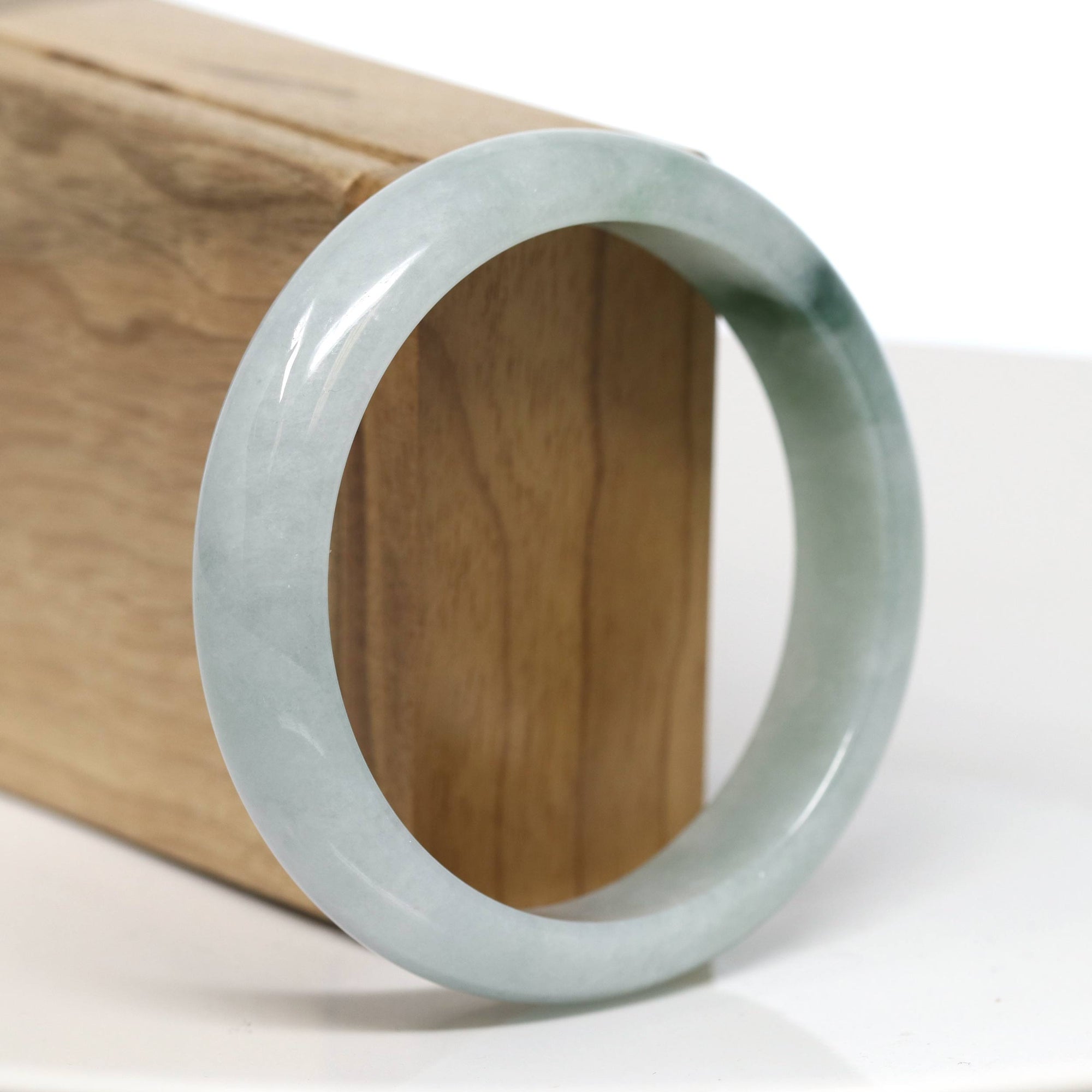 Baikalla Jewelry Jadeite Jade Bangle Bracelet Baikalla "Half Round" Blue-Green Jade Bangle Bracelet (58.78mm) #T538