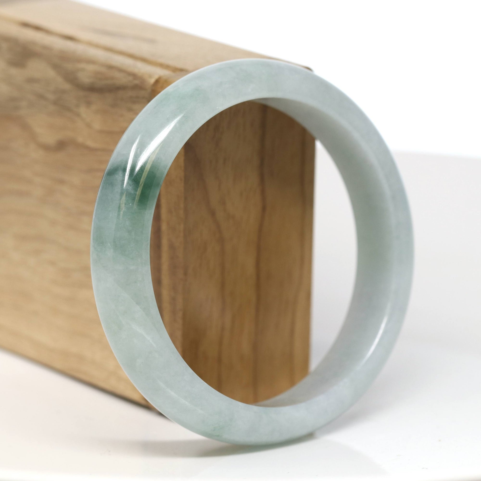 Baikalla Jewelry Jadeite Jade Bangle Bracelet Baikalla "Half Round" Blue-Green Jade Bangle Bracelet (58.78mm) #T538