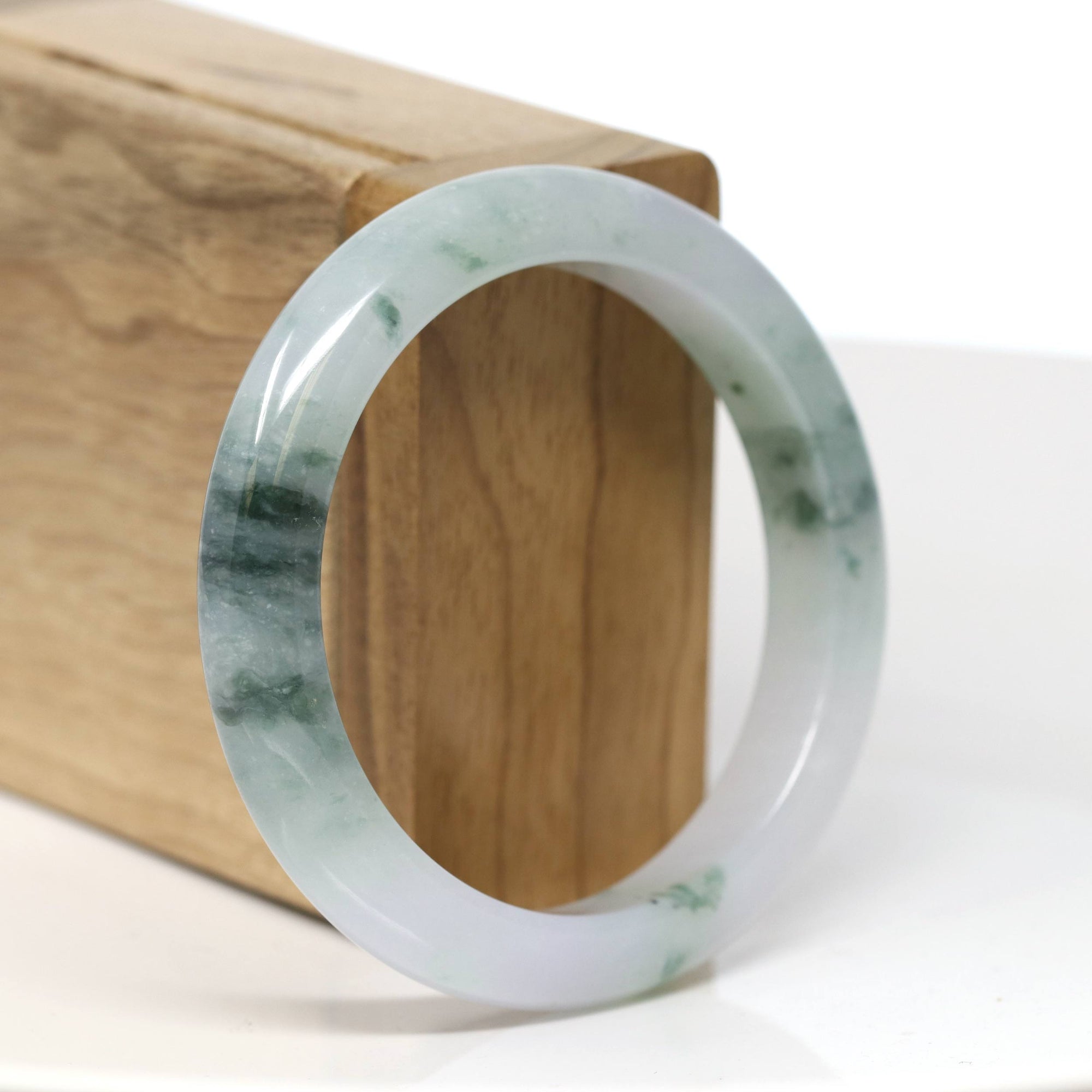 Baikalla Jewelry Jadeite Jade Bangle Bracelet Baikalla "Half Round" Icy Blue-Green Jade Bangle Bracelet (54.65mm) #T541